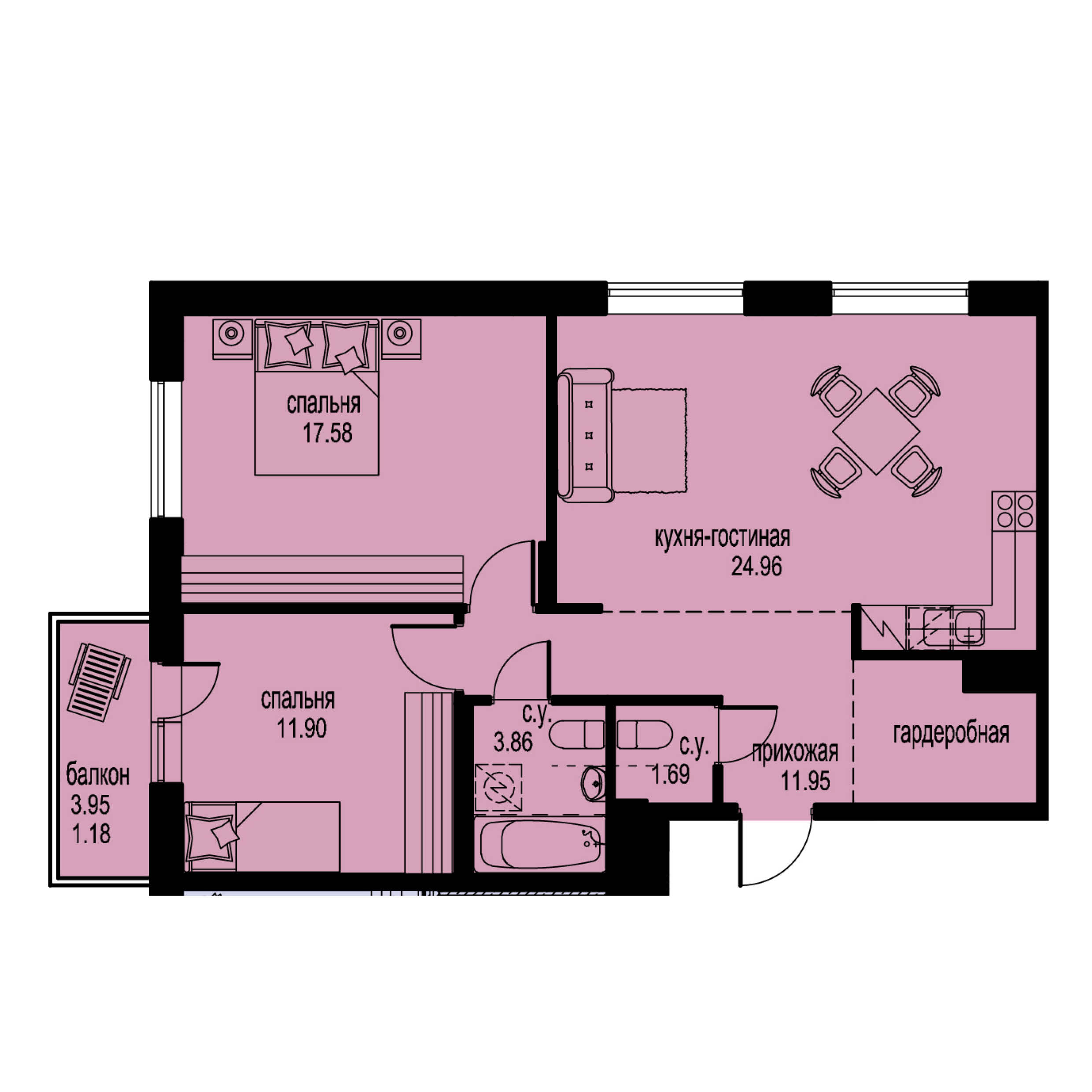 2-комнатная, 73 м² — ЖК ЖК ID Мурино (Айди Мурино)