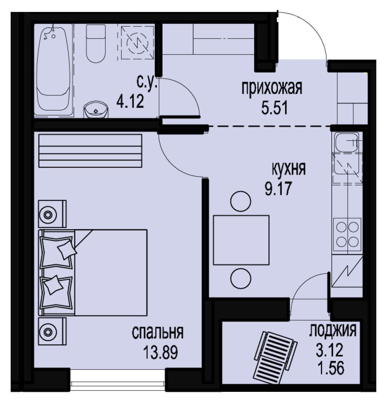 1-комнатная, 34 м² — ЖК ЖК ID Мурино (Айди Мурино)