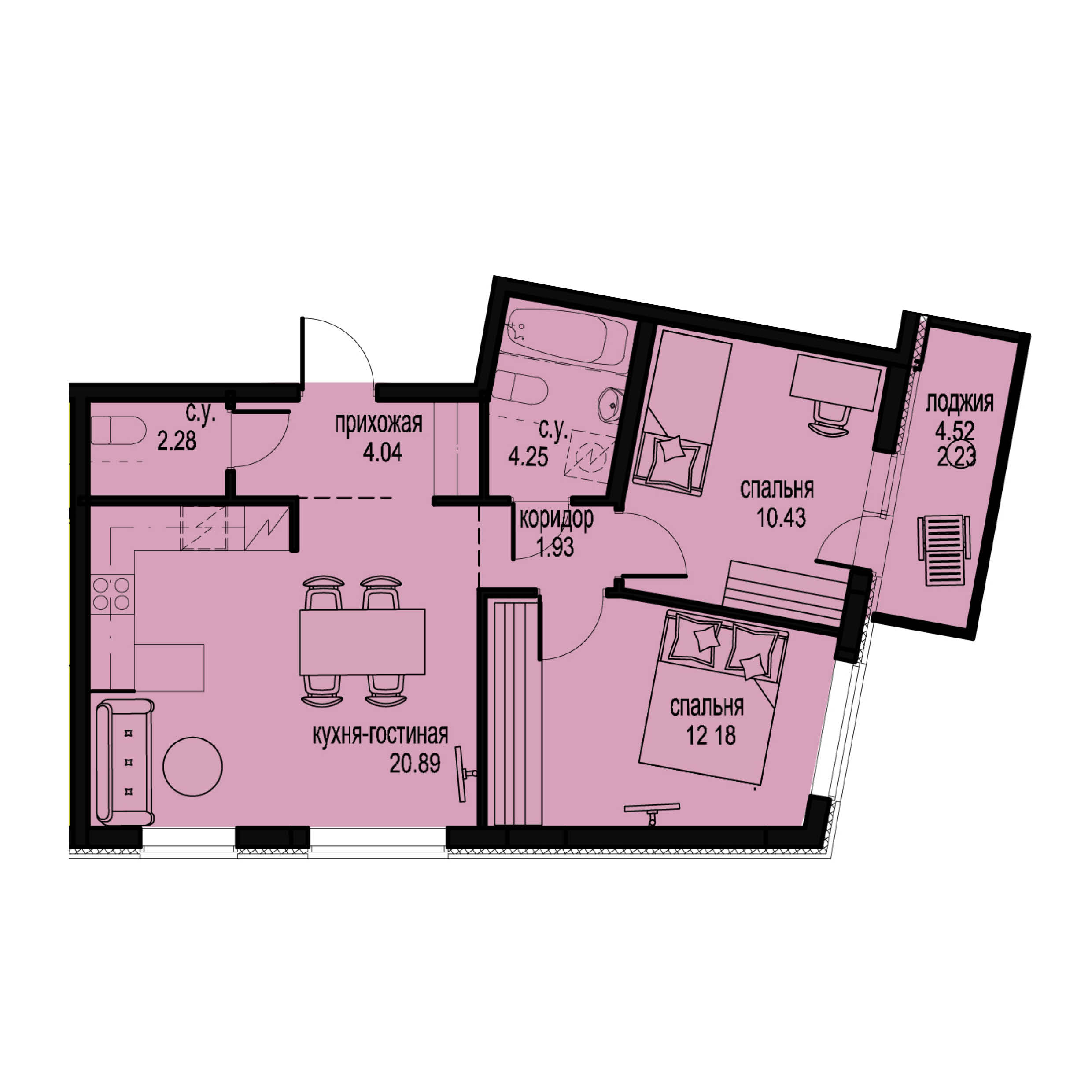 2-комнатная, 58 м² — ЖК ЖК ID Мурино (Айди Мурино)