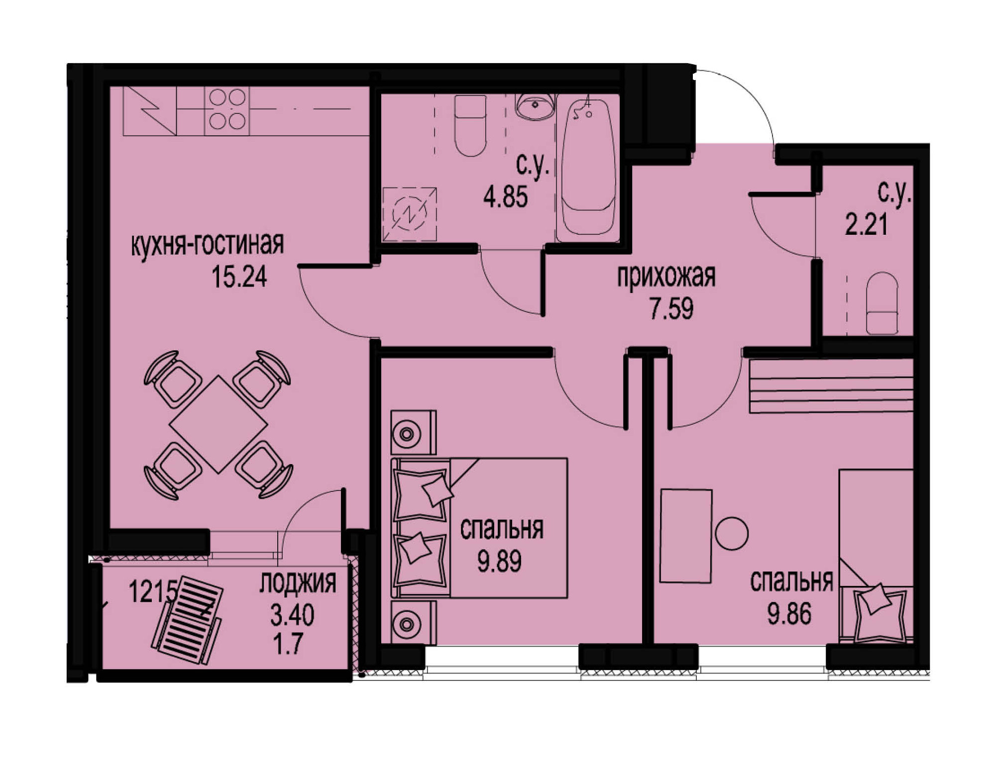 2-комнатная, 51 м² — ЖК ЖК ID Мурино (Айди Мурино)