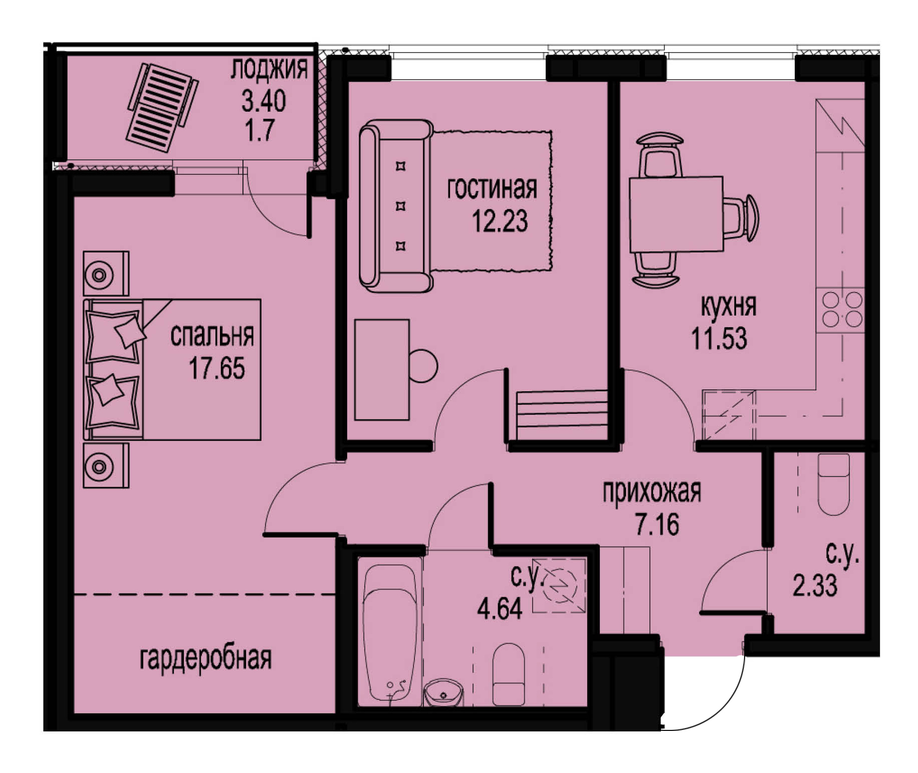 2-комнатная, 57 м² — ЖК ЖК ID Мурино (Айди Мурино)