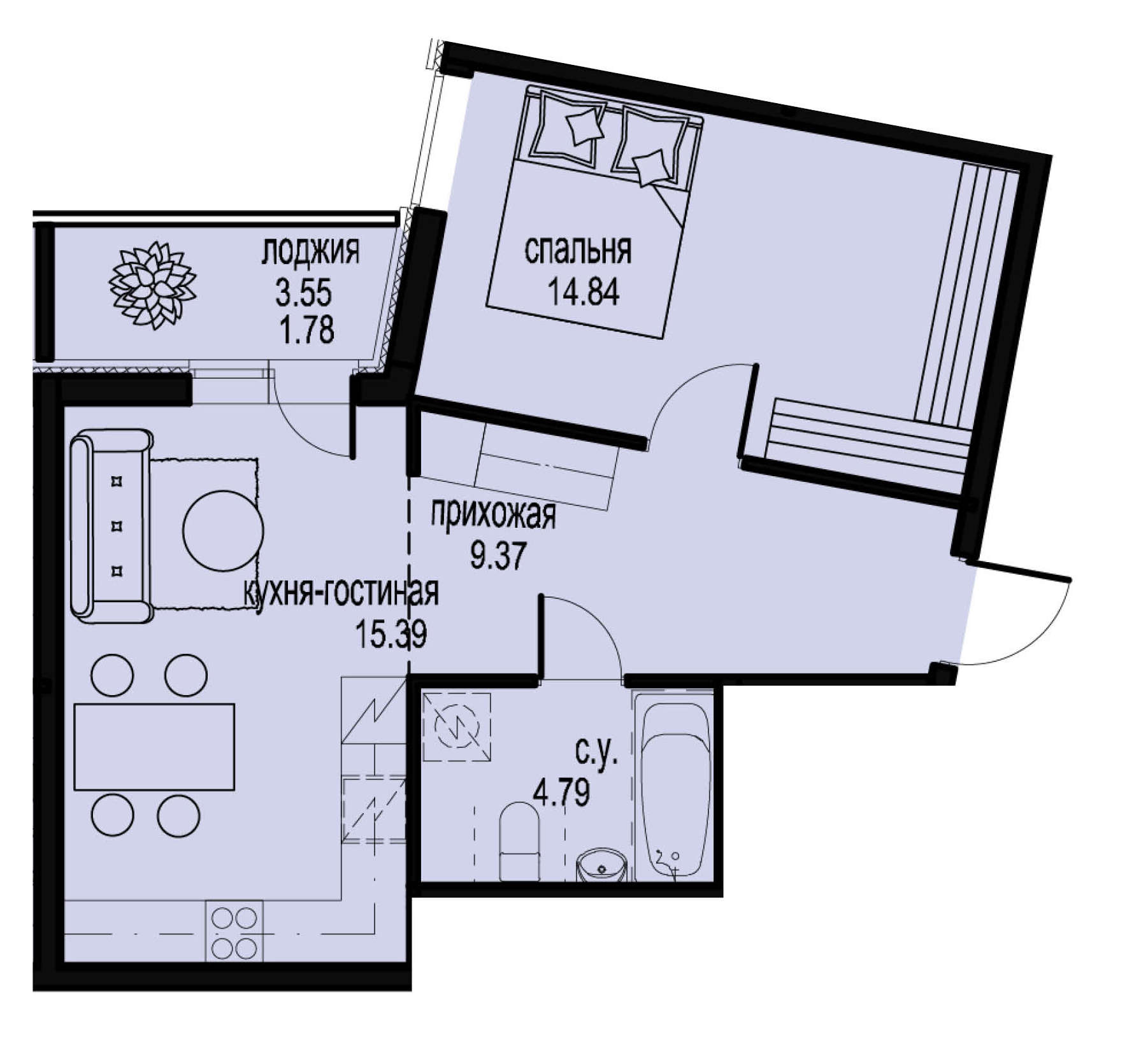 1-комнатная, 46 м² — ЖК ЖК ID Мурино (Айди Мурино)