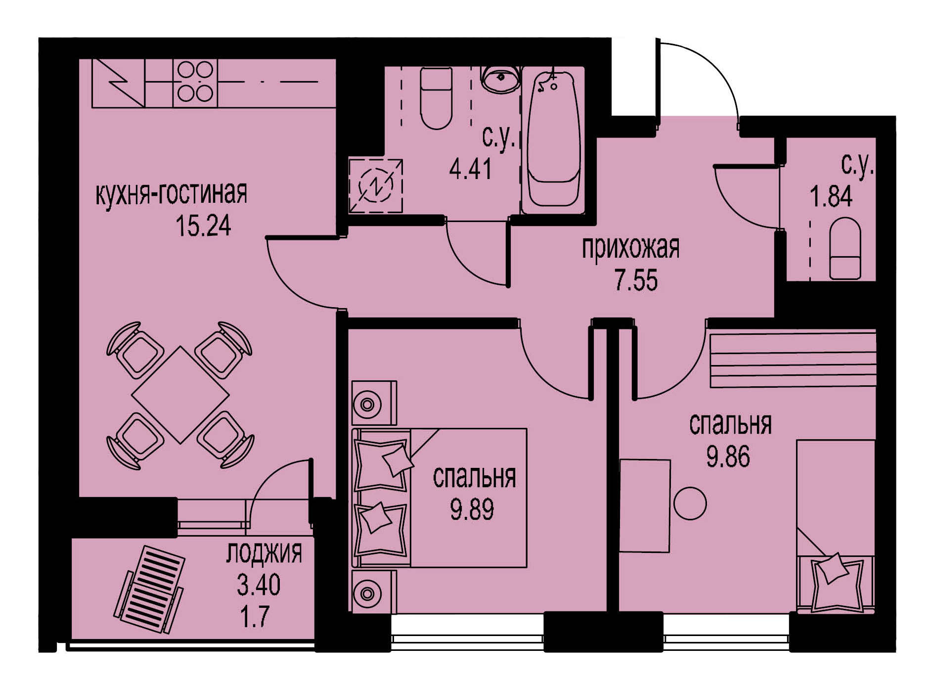 2-комнатная, 50 м² — ЖК ЖК ID Мурино (Айди Мурино)