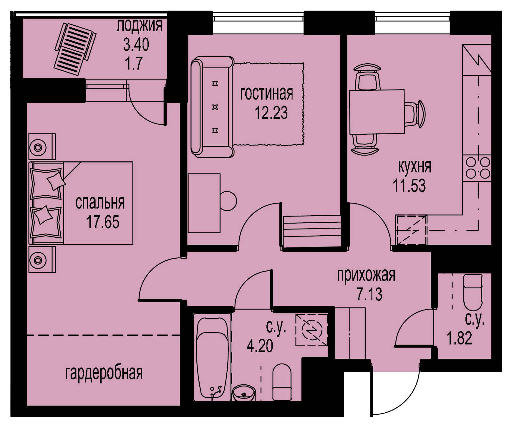 2-комнатная, 56 м² — ЖК ЖК ID Мурино (Айди Мурино)