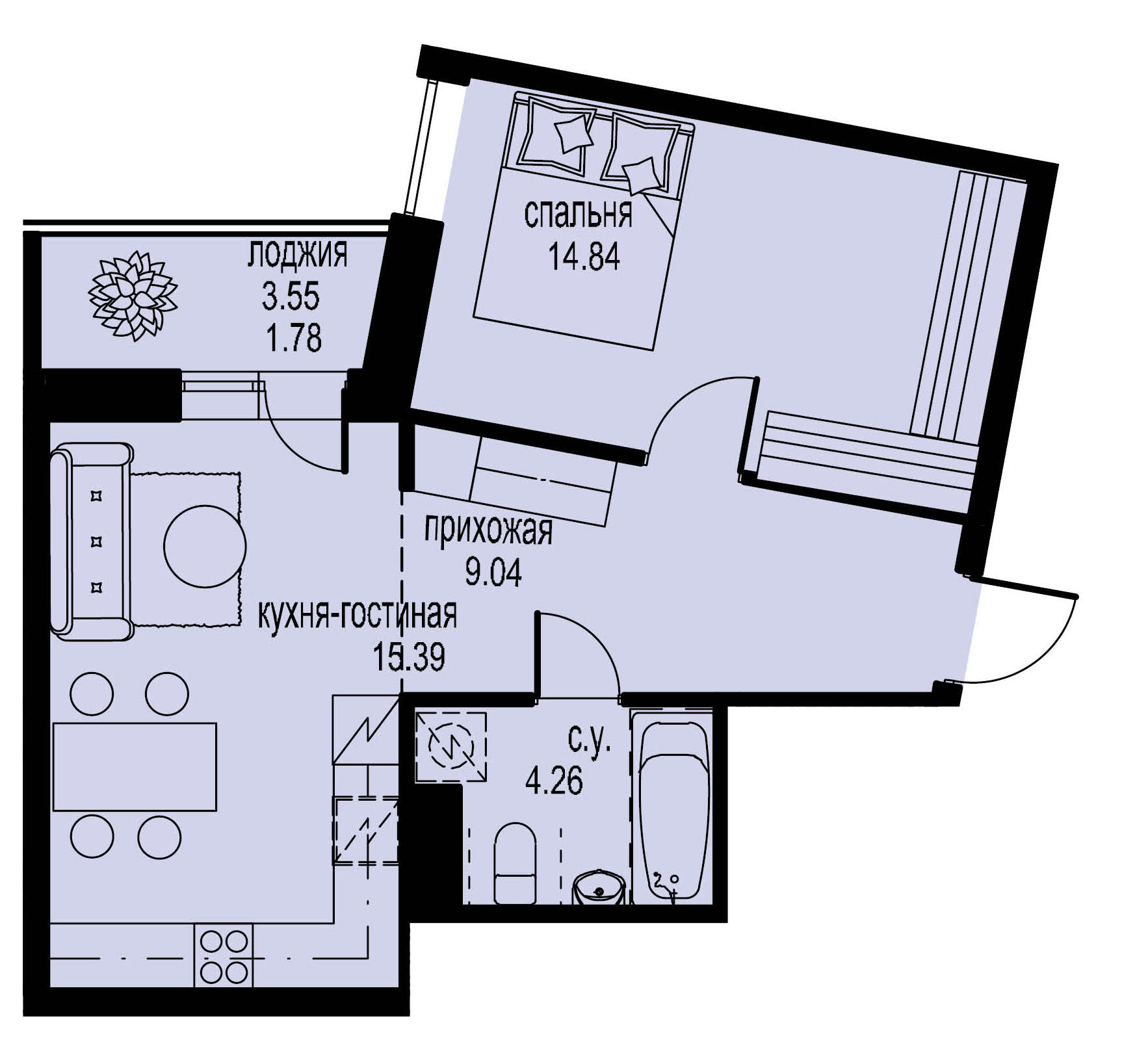 1-комнатная, 45 м² — ЖК ЖК ID Мурино (Айди Мурино)