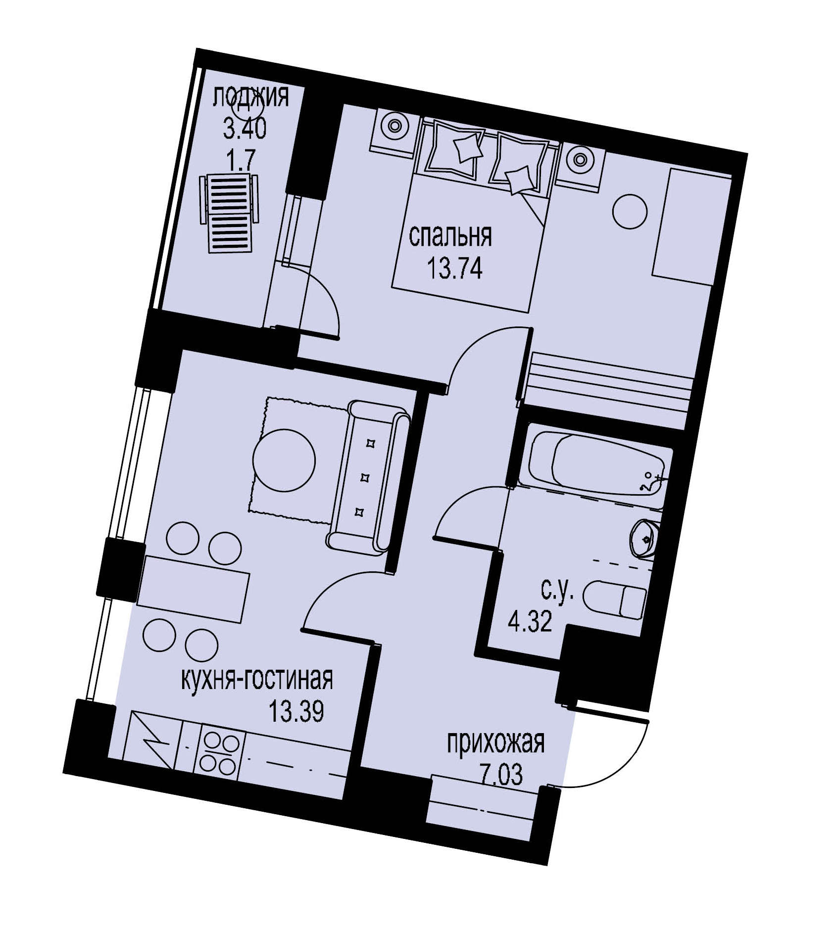 1-комнатная, 40 м² — ЖК ЖК ID Мурино (Айди Мурино)