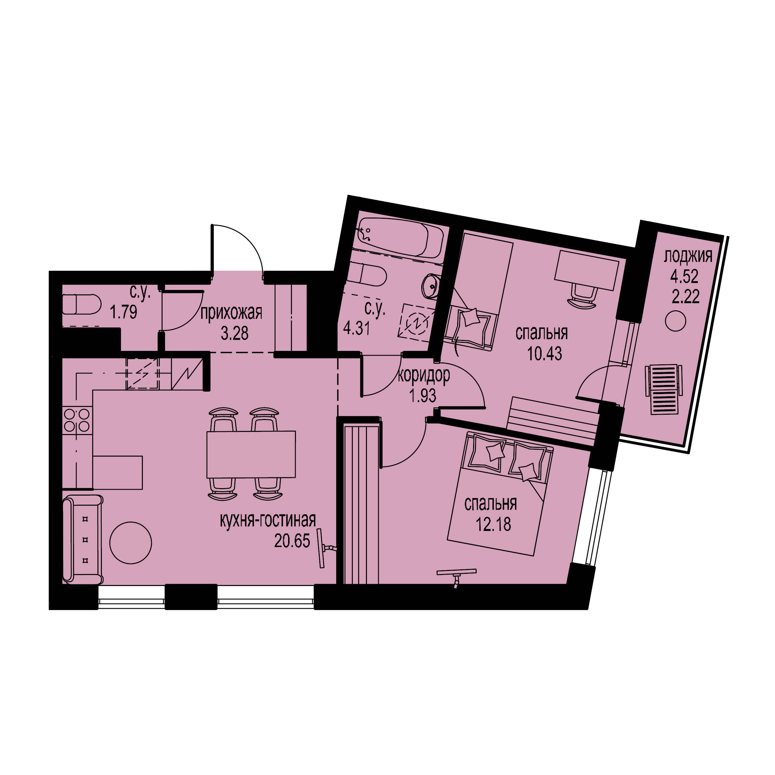 2-комнатная, 57 м² — ЖК ЖК ID Мурино (Айди Мурино)