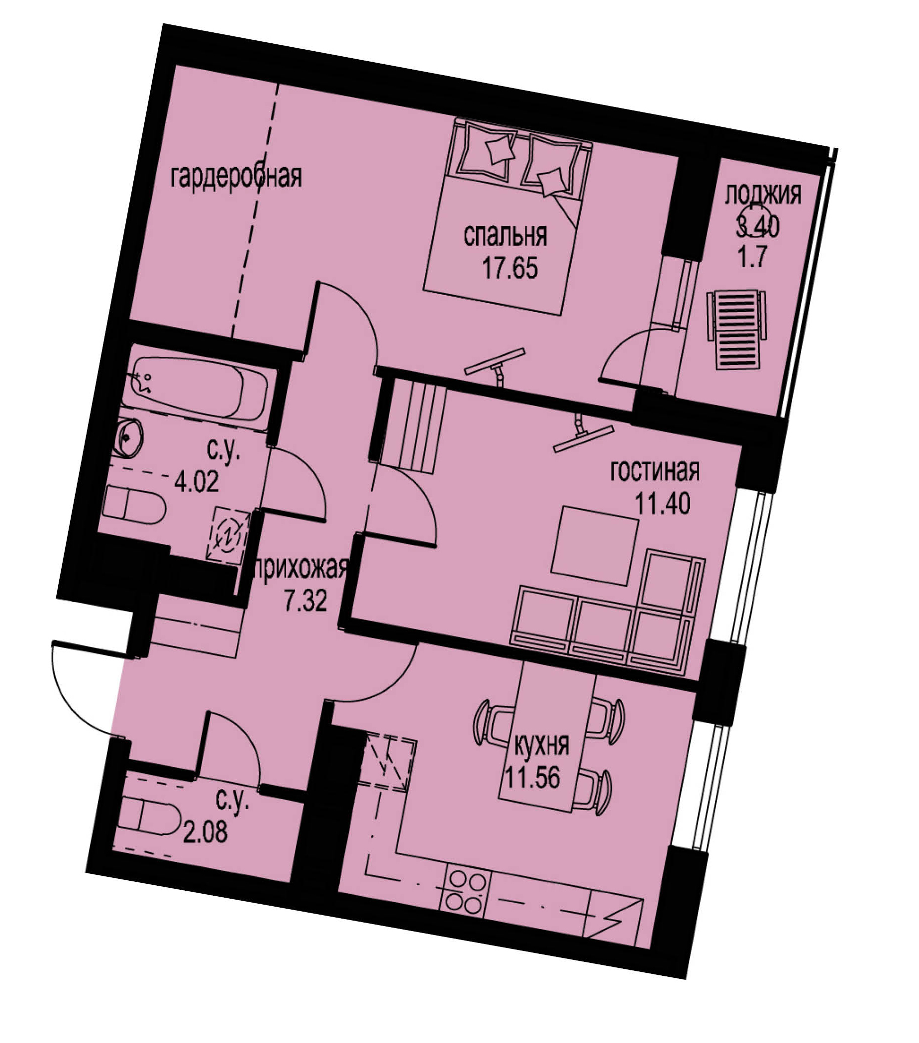2-комнатная, 56 м² — ЖК ЖК ID Мурино (Айди Мурино)