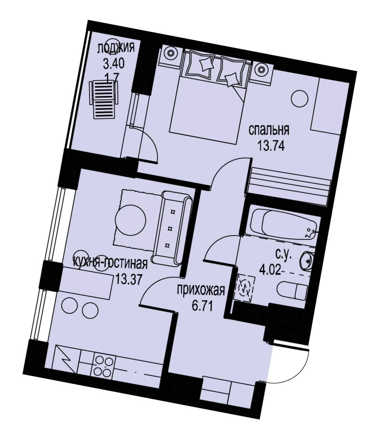 1-комнатная, 40 м² — ЖК ЖК ID Мурино (Айди Мурино)