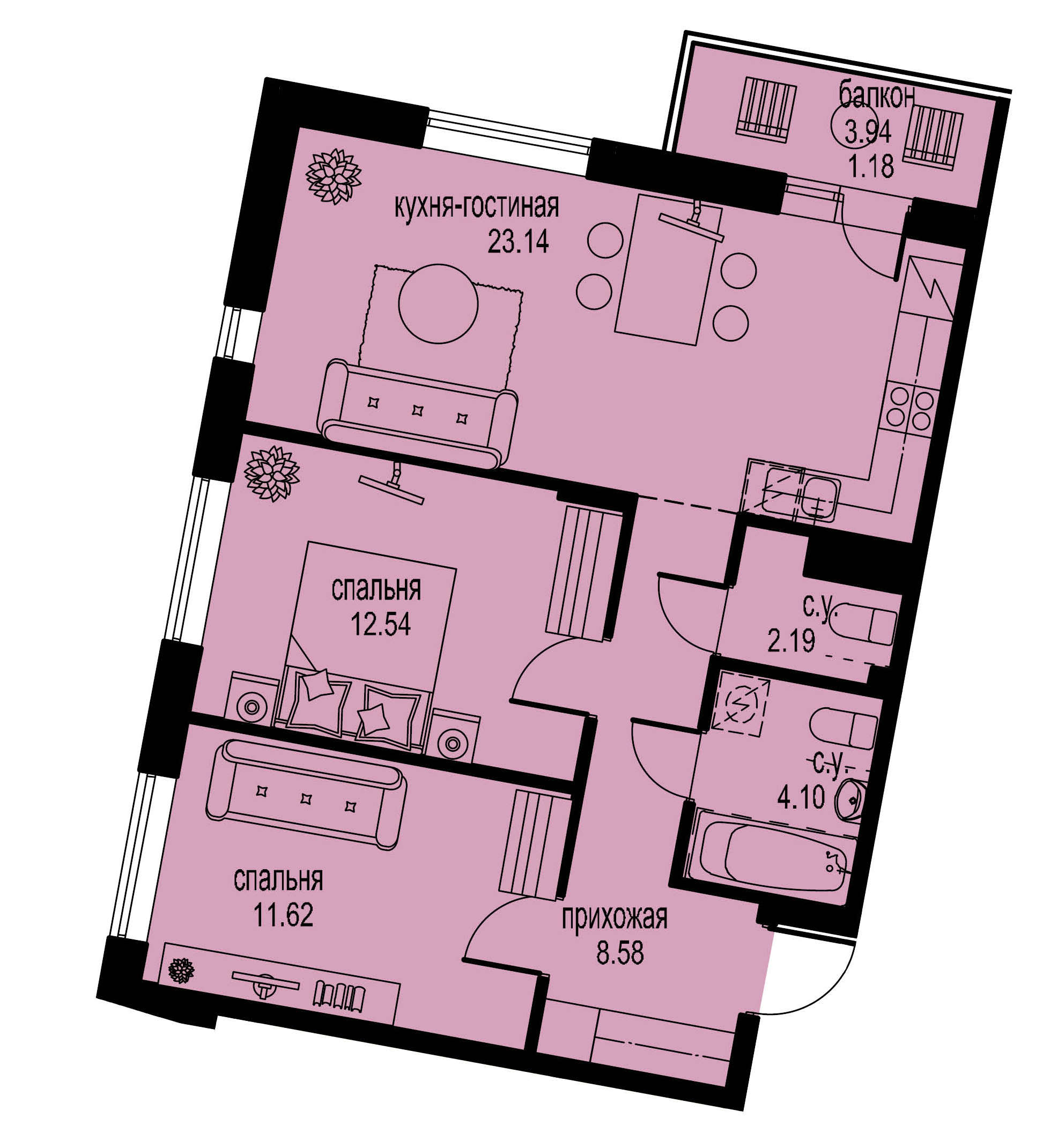 2-комнатная, 63 м² — ЖК ЖК ID Мурино (Айди Мурино)