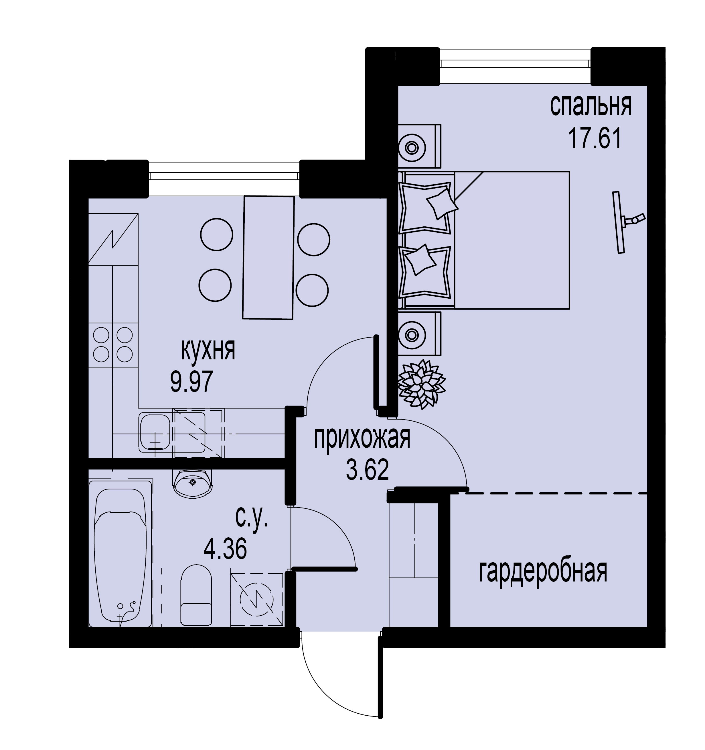 1-комнатная, 36 м² — ЖК ЖК ID Мурино (Айди Мурино)