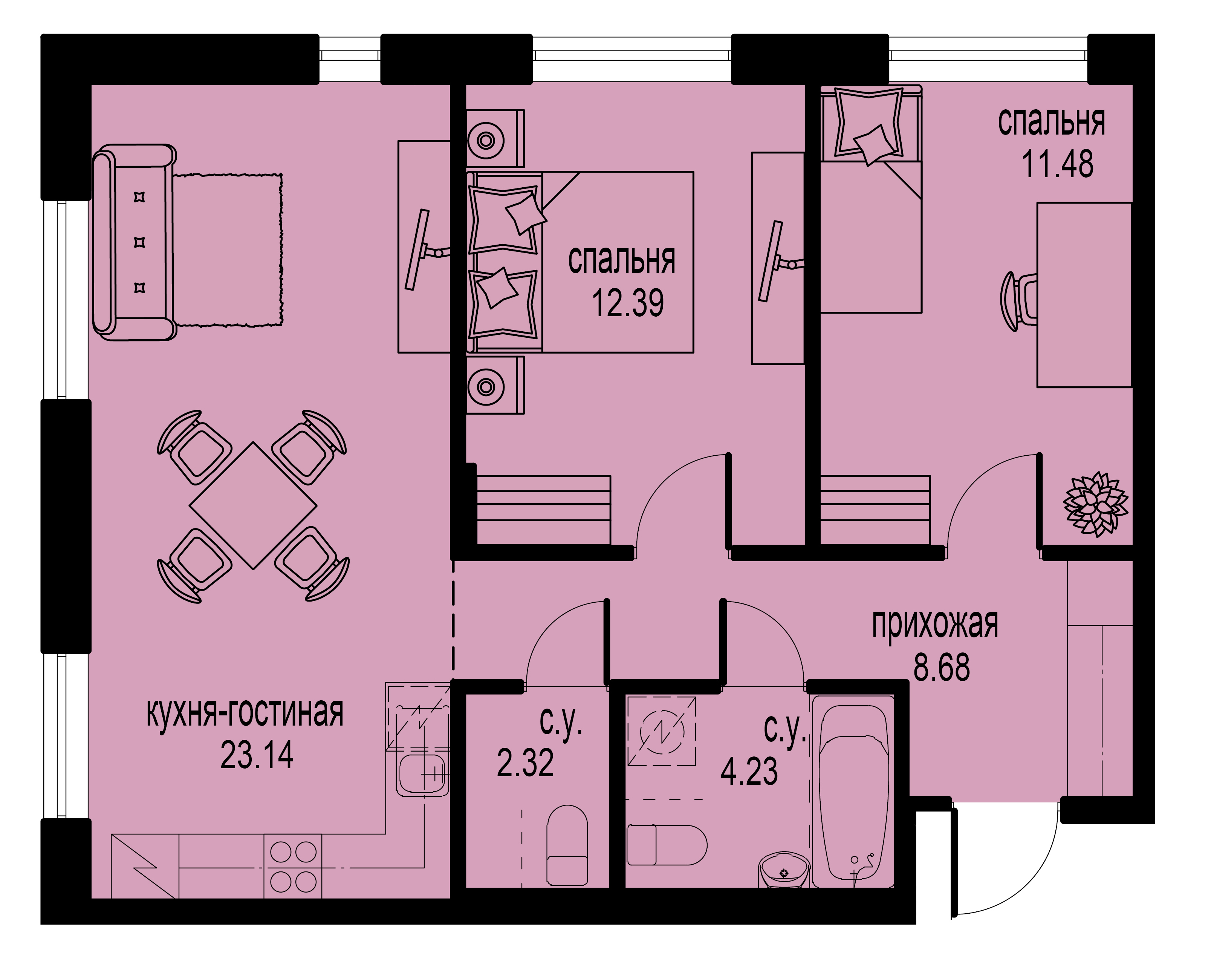 2-комнатная, 62 м² — ЖК ЖК ID Мурино (Айди Мурино)