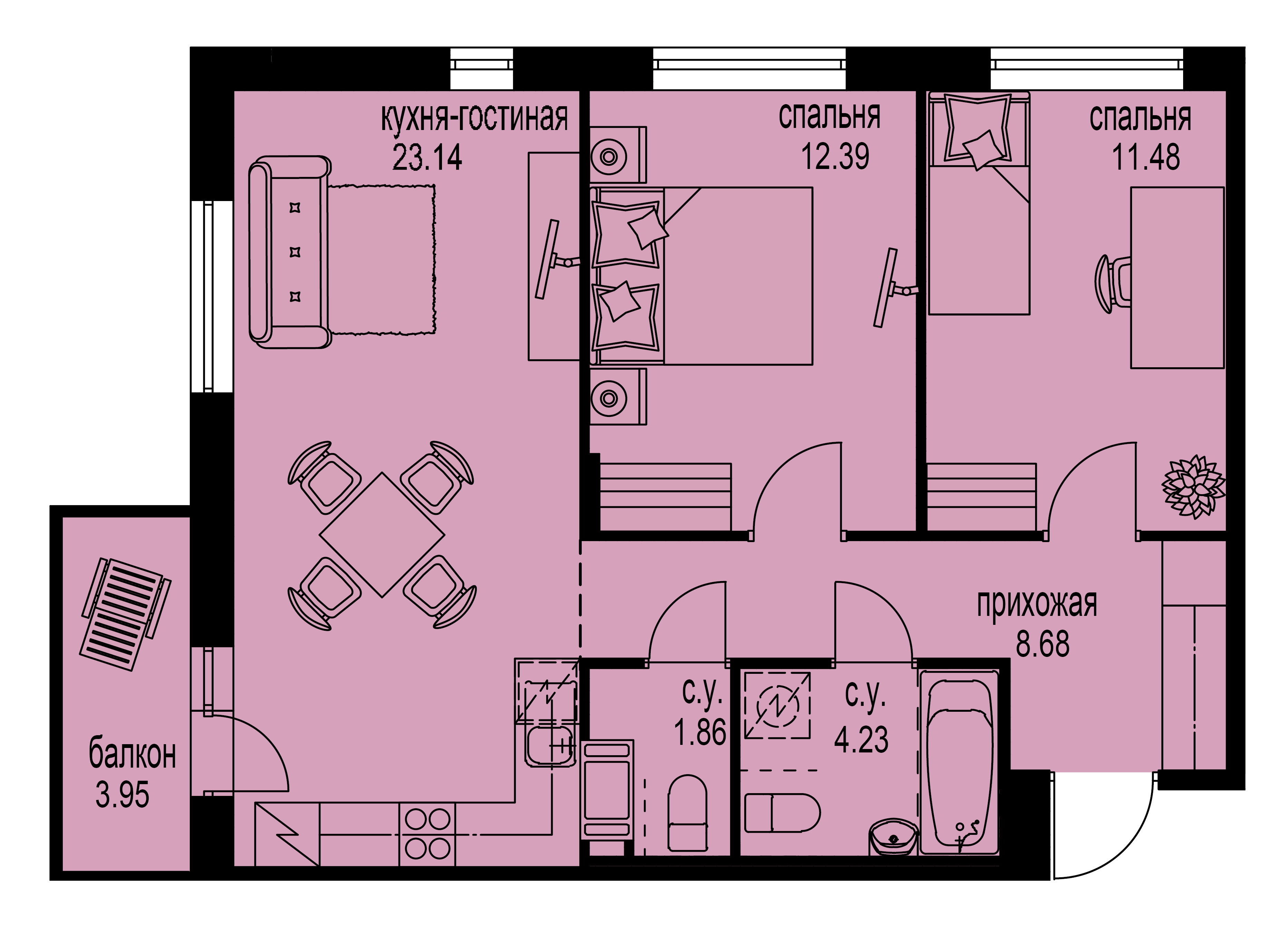 2-комнатная, 63 м² — ЖК ЖК ID Мурино (Айди Мурино)
