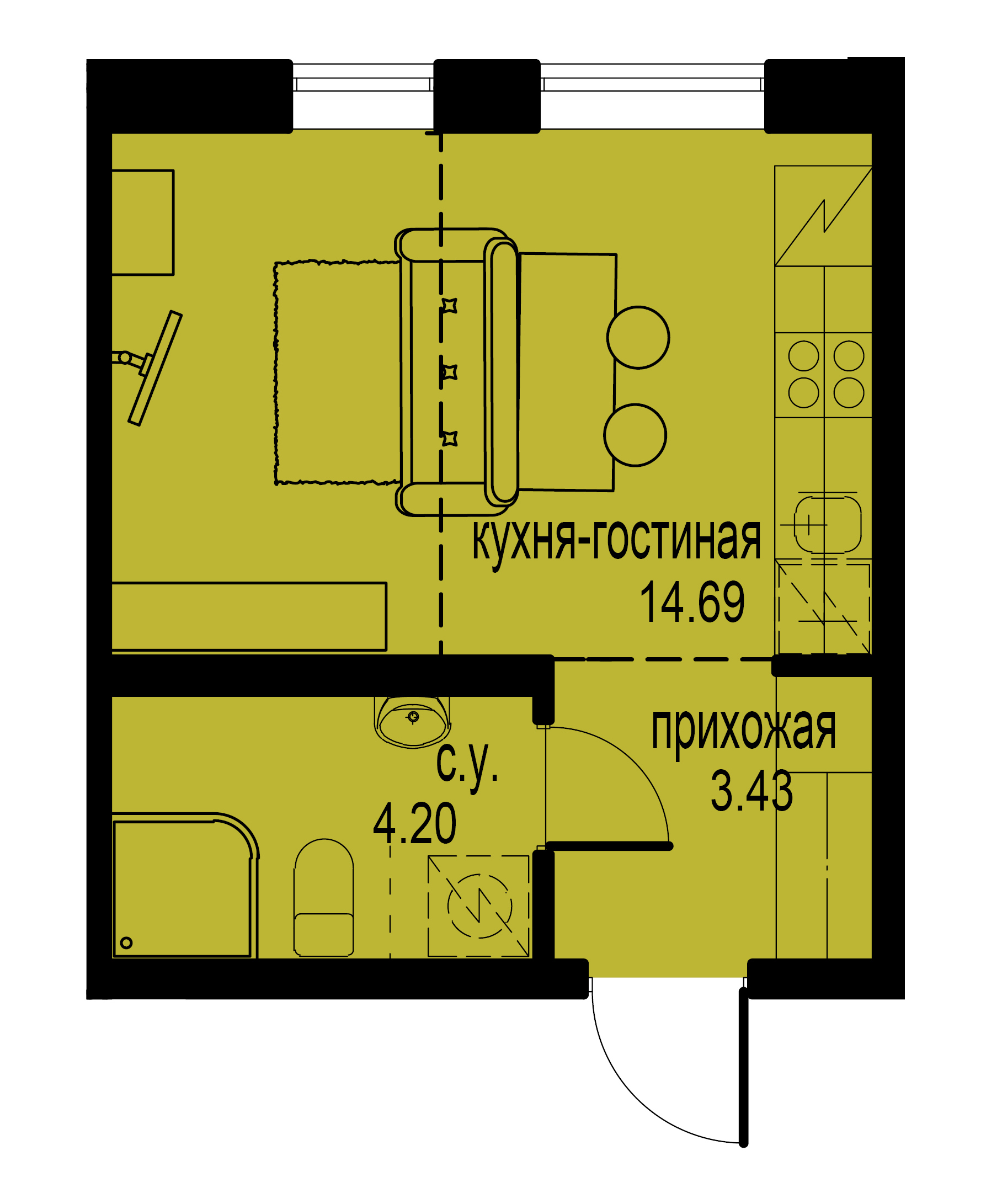 Студия, 22 м² — ЖК ЖК ID Мурино (Айди Мурино)