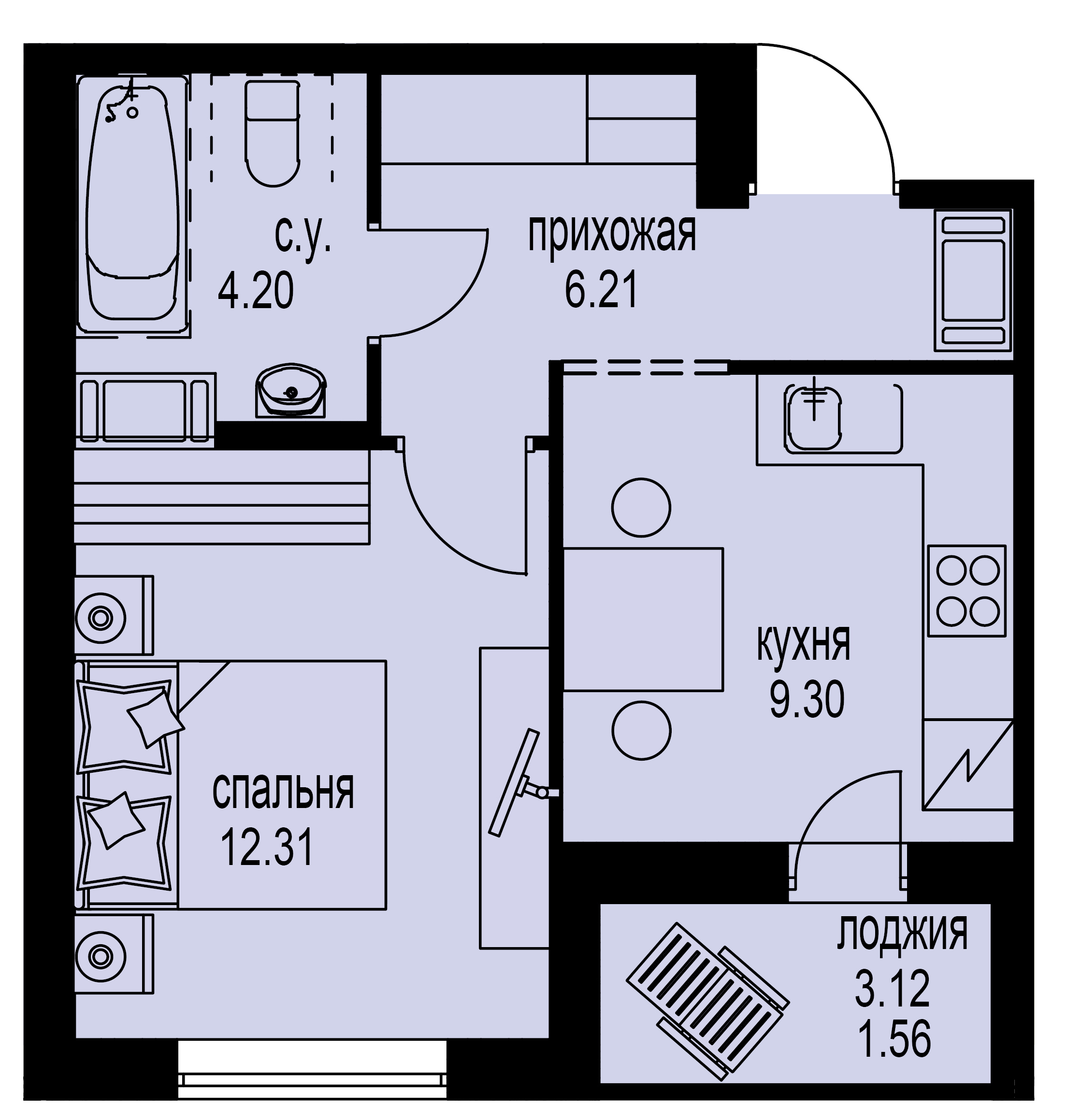 1-комнатная, 34 м² — ЖК ЖК ID Мурино (Айди Мурино)