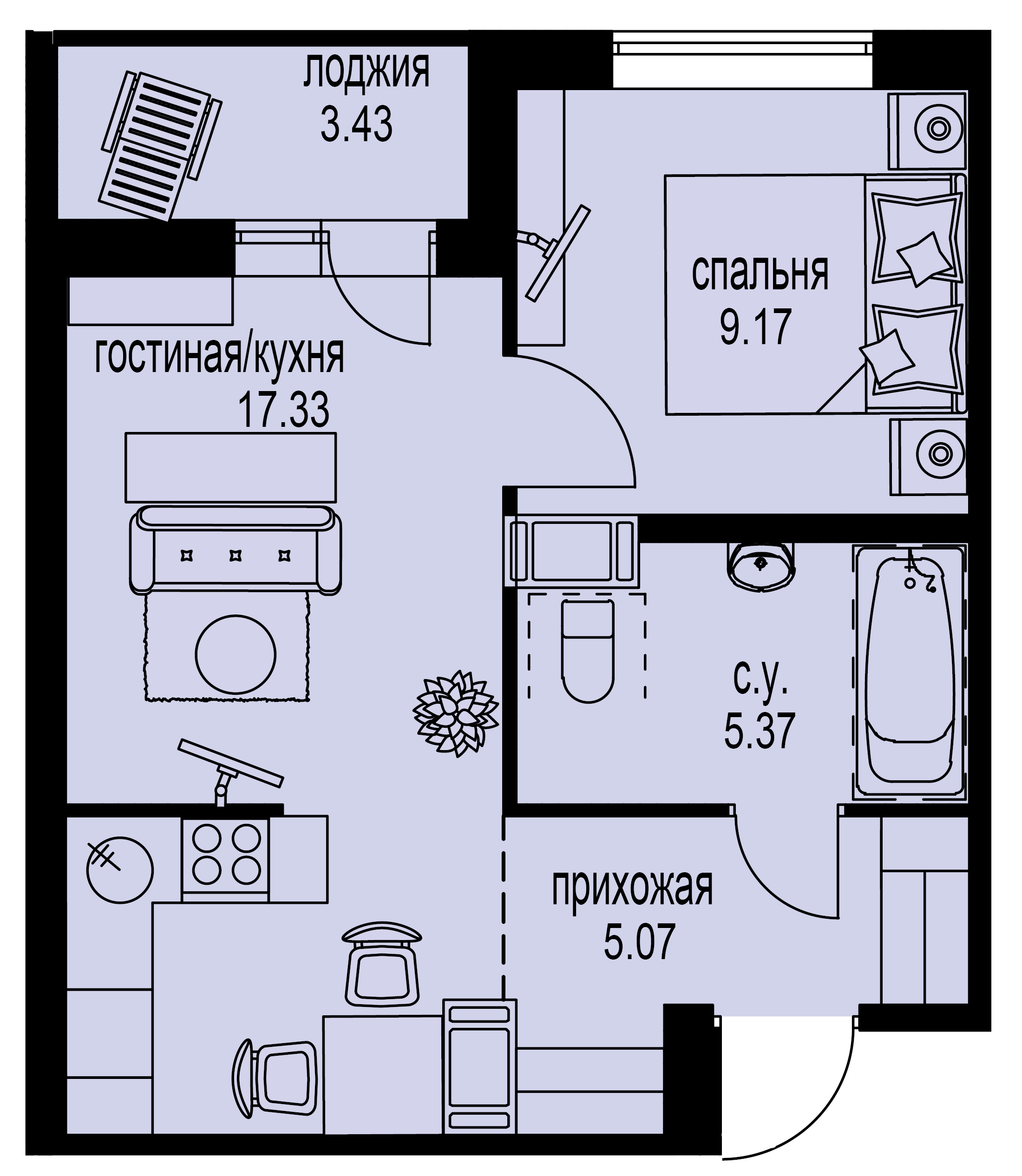 1-комнатная, 39 м² — ЖК ЖК ID Мурино (Айди Мурино)