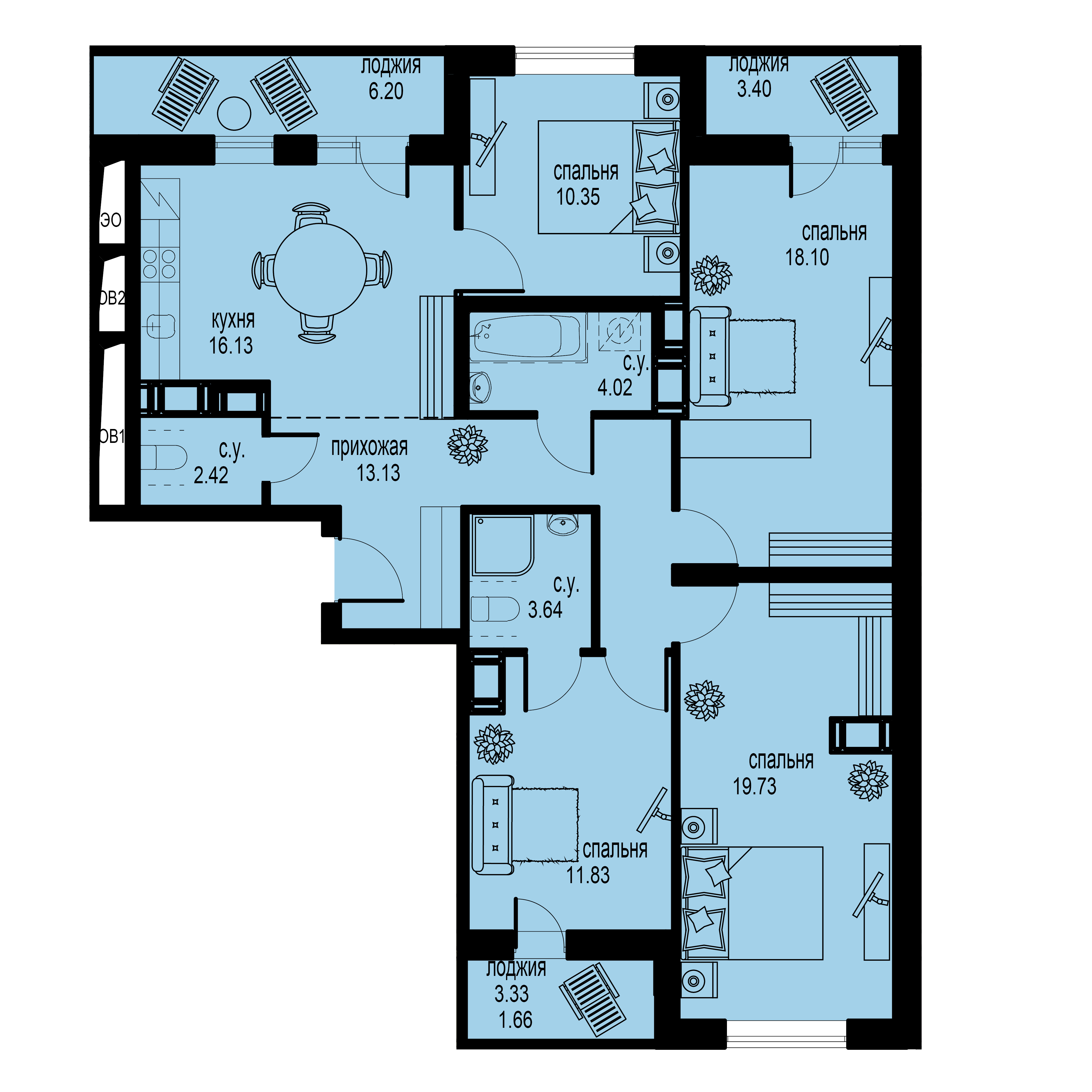 3-комнатная, 105 м² — ЖК ЖК ID Мурино (Айди Мурино)