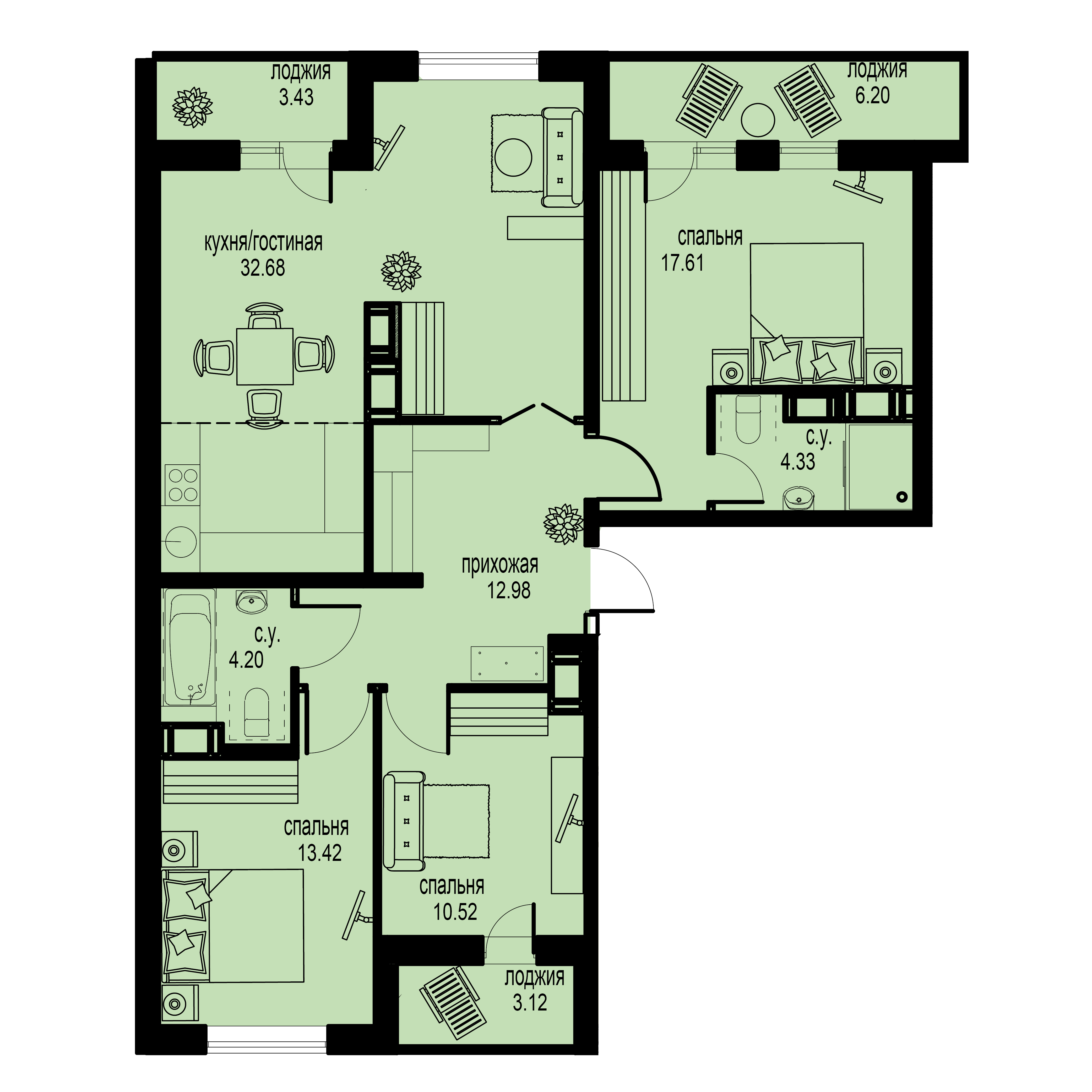 3-комнатная, 101 м² — ЖК ЖК ID Мурино (Айди Мурино)
