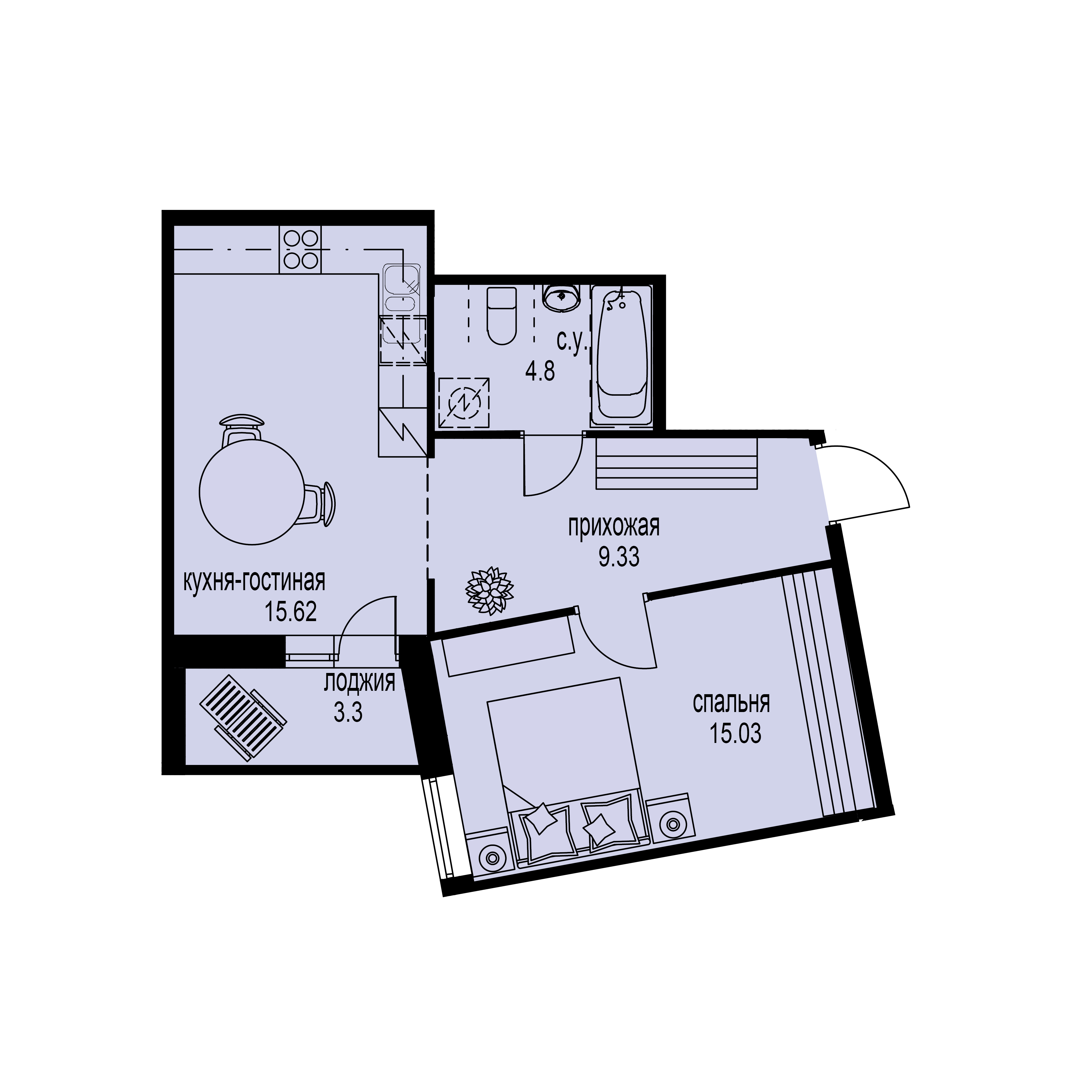1-комнатная, 47 м² — ЖК ЖК ID Мурино (Айди Мурино)