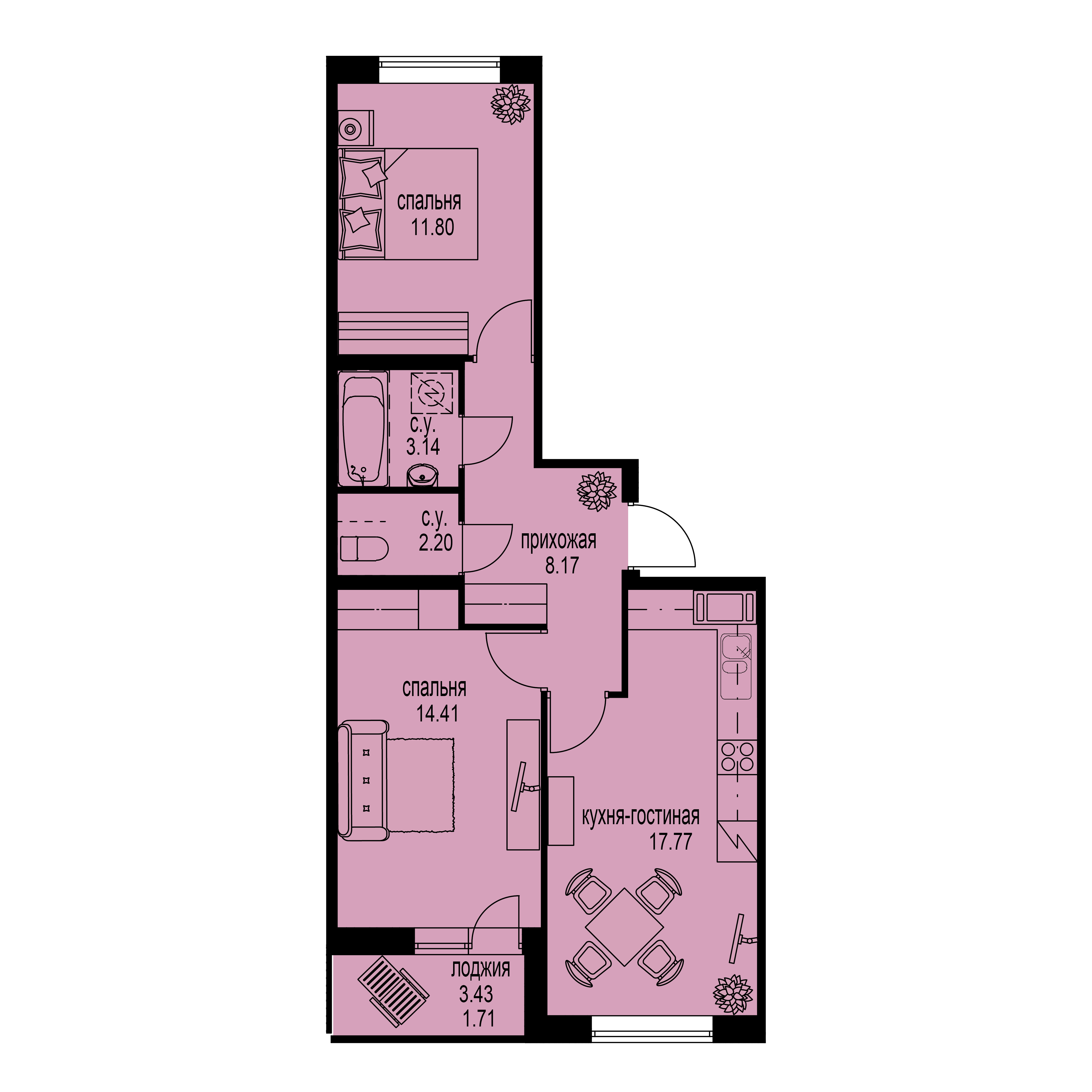 2-комнатная, 59 м² — ЖК ЖК ID Мурино (Айди Мурино)