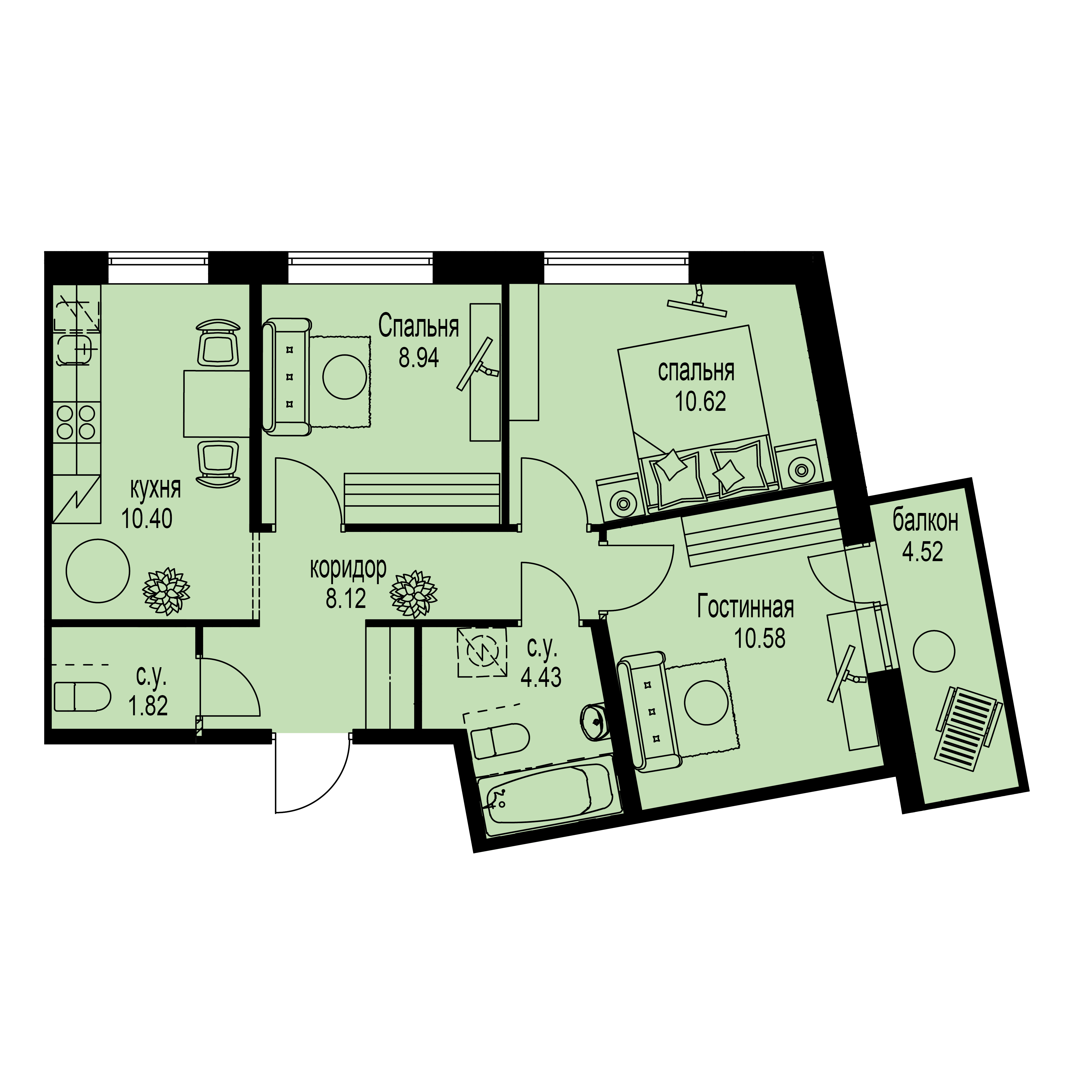 3-комнатная, 57 м² — ЖК ЖК ID Мурино (Айди Мурино)