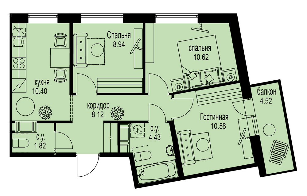 3-комнатная, 56 м² — ЖК ЖК ID Мурино (Айди Мурино)