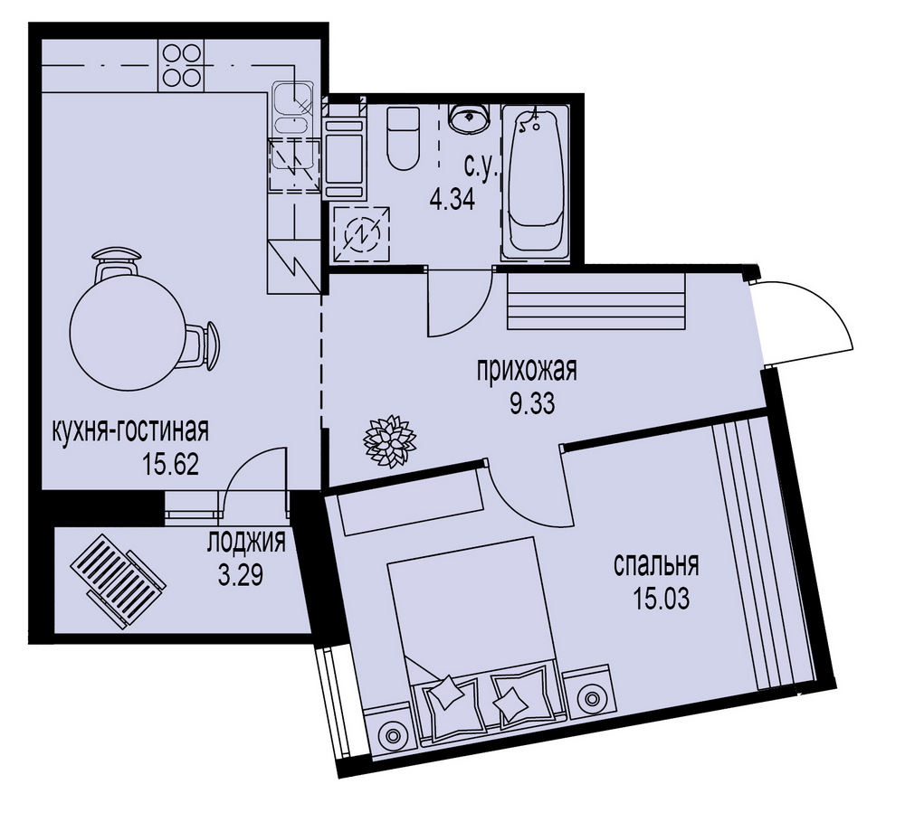 1-комнатная, 46 м² — ЖК ЖК ID Мурино (Айди Мурино)