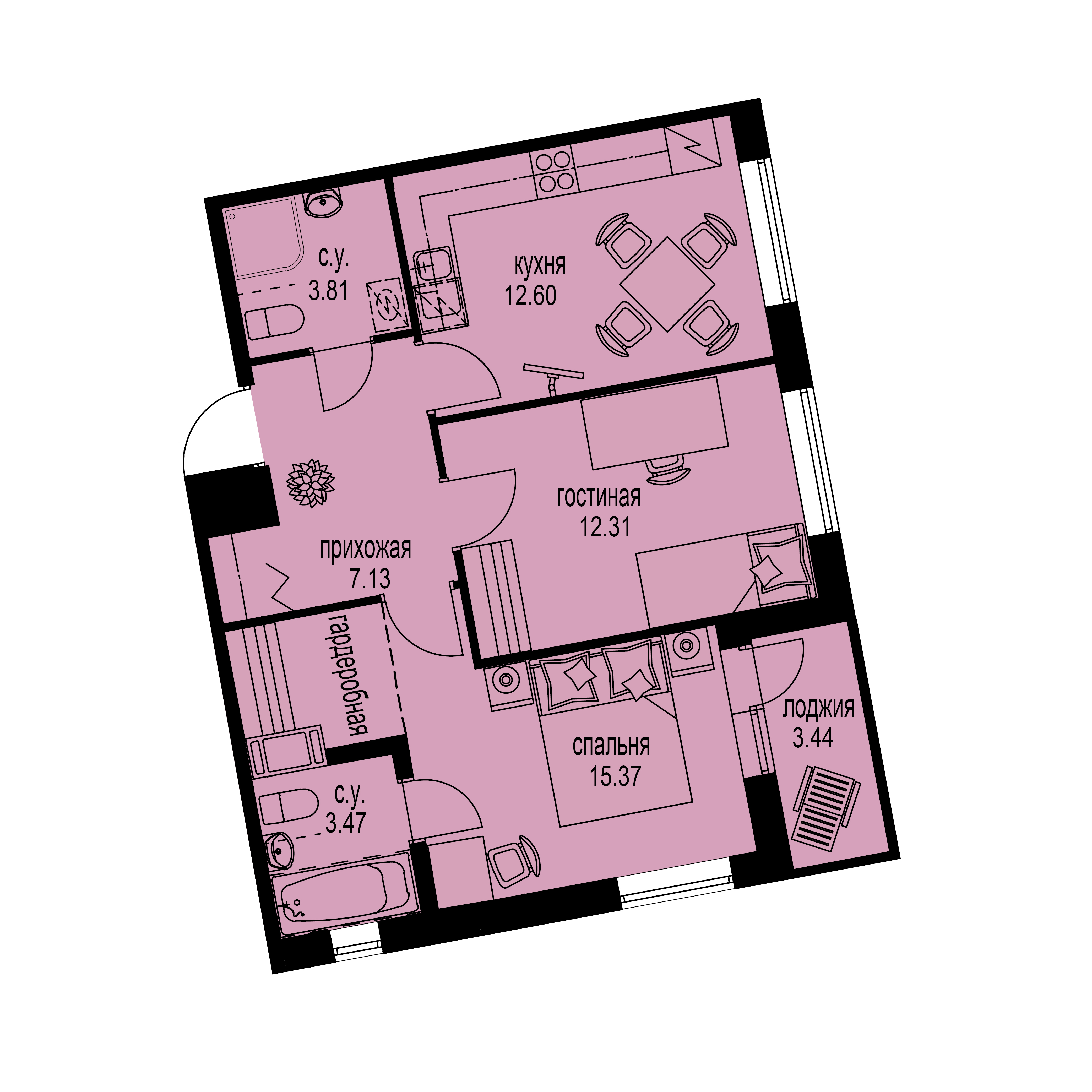 2-комнатная, 57 м² — ЖК ЖК ID Мурино (Айди Мурино)