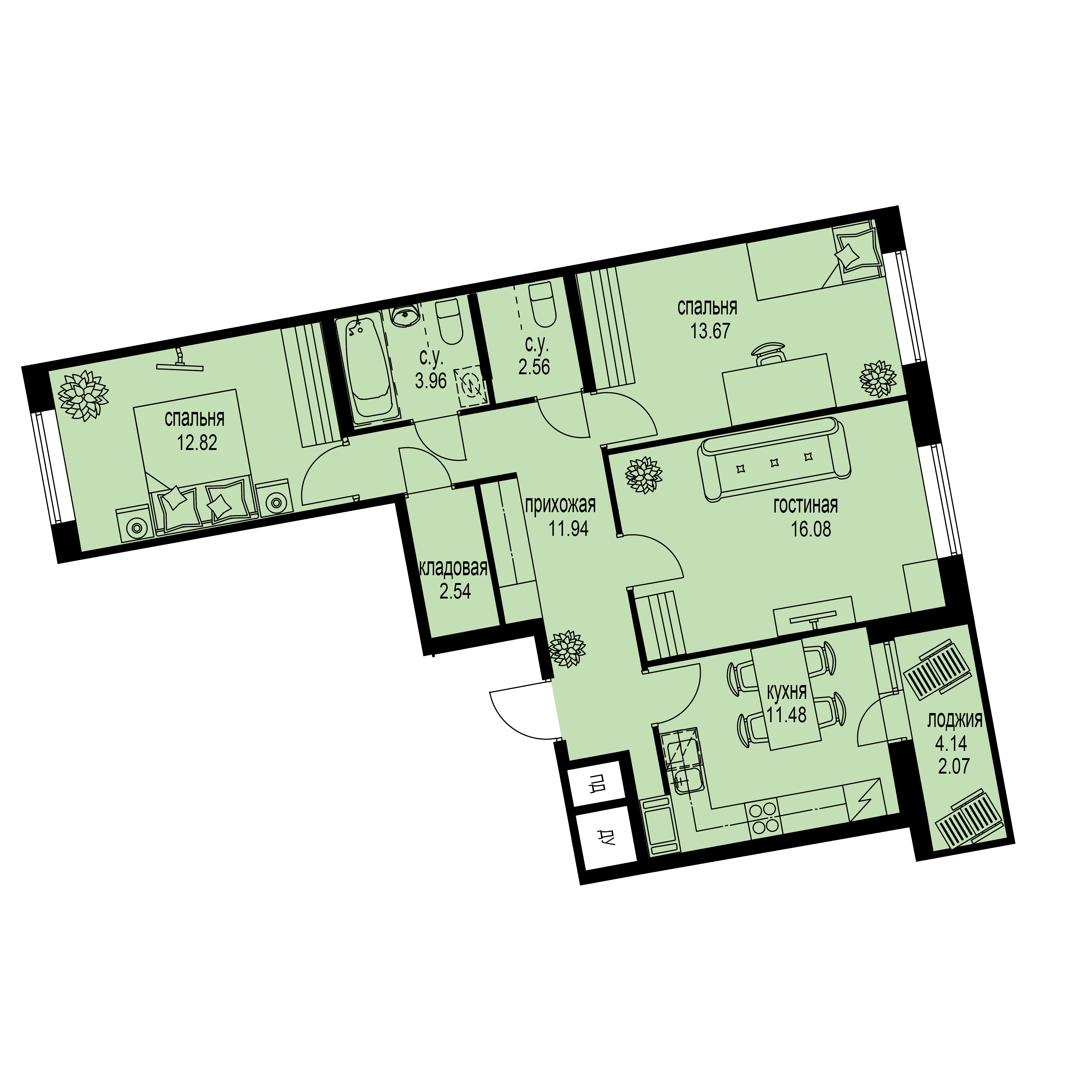 3-комнатная, 77 м² — ЖК ЖК ID Мурино (Айди Мурино)