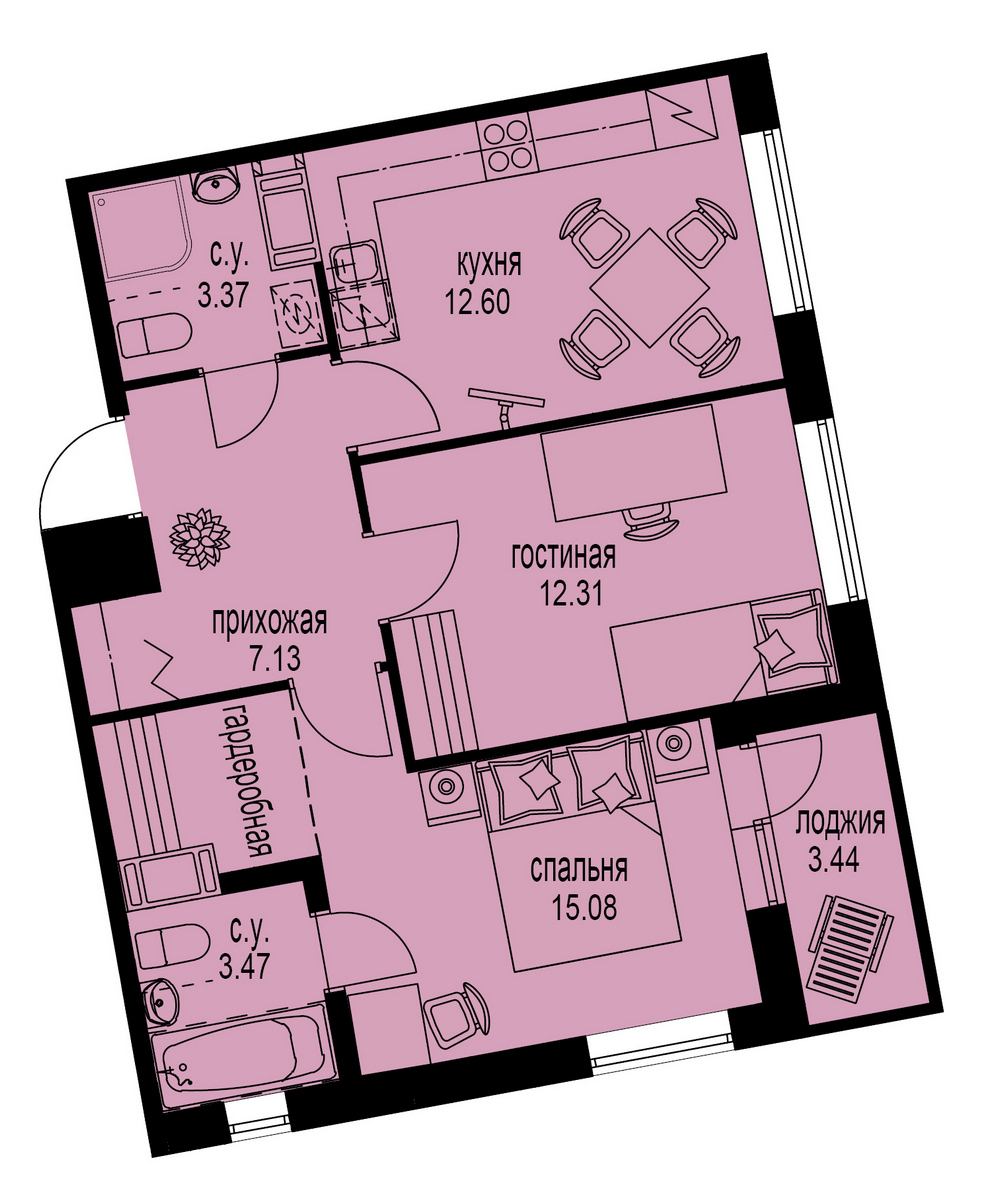 2-комнатная, 56 м² — ЖК ЖК ID Мурино (Айди Мурино)