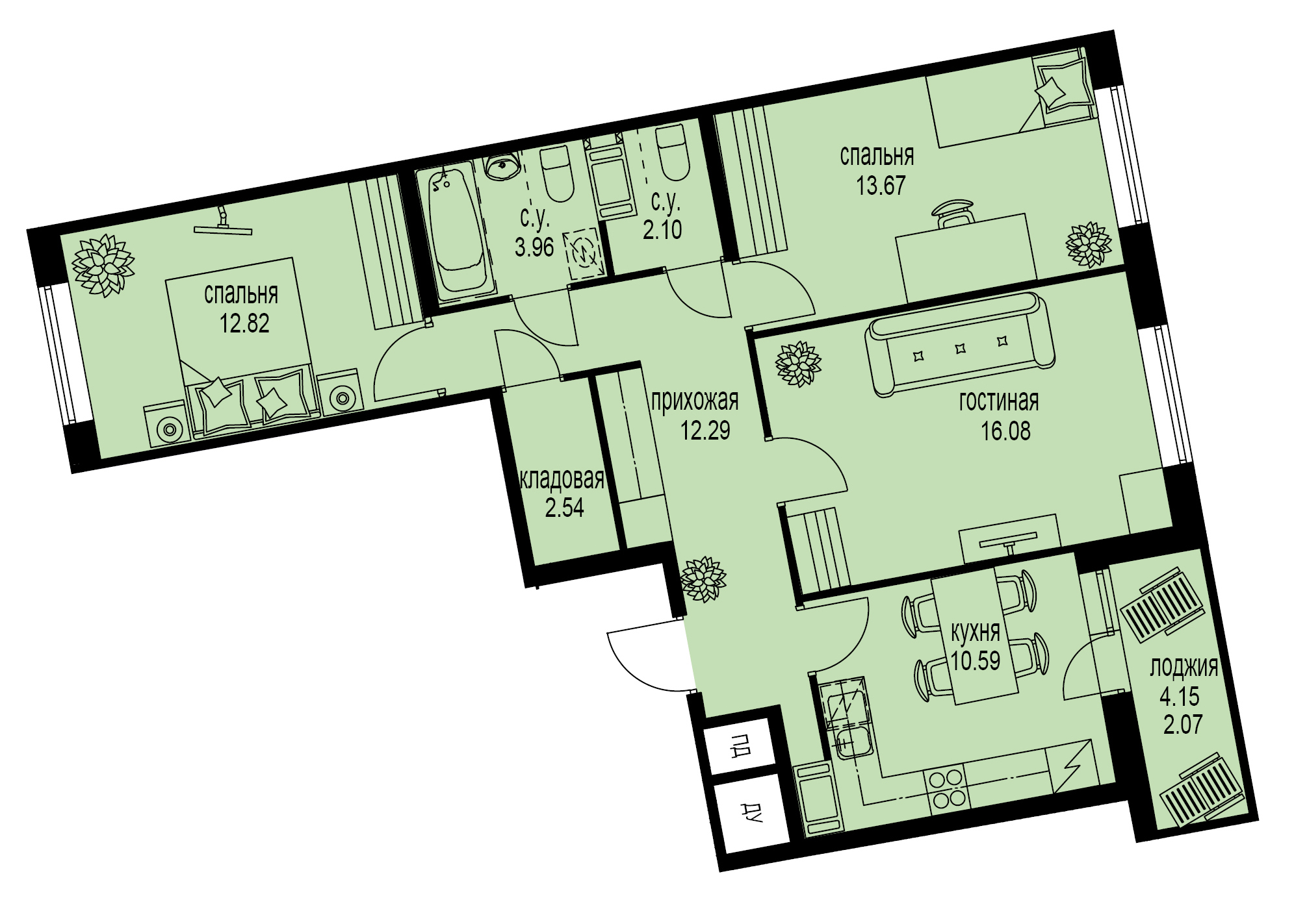 3-комнатная, 76 м² — ЖК ЖК ID Мурино (Айди Мурино)