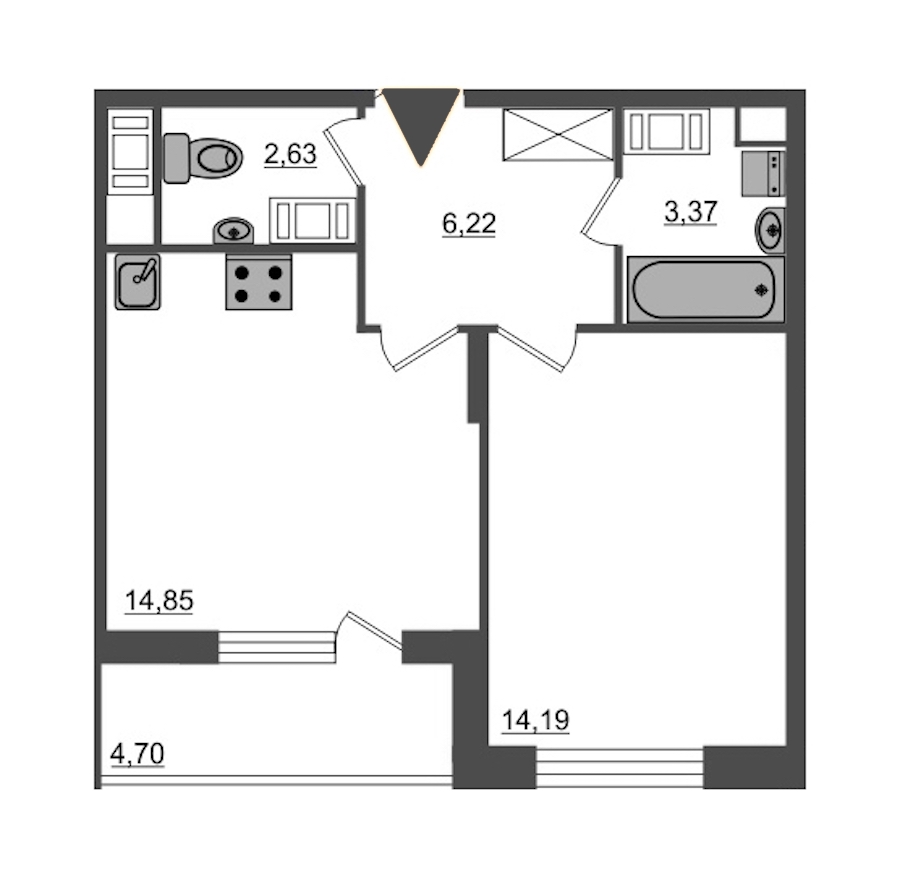 1-комнатная, 44 м² — ЖК ЖК Питер