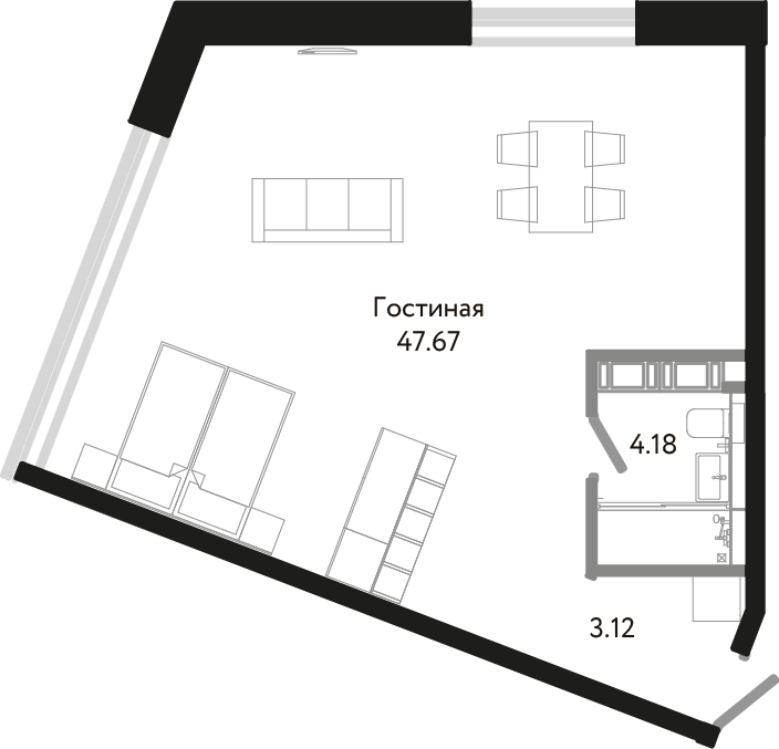 Студия, 55 м² — ЖК Апарт-отель Next (Некст)