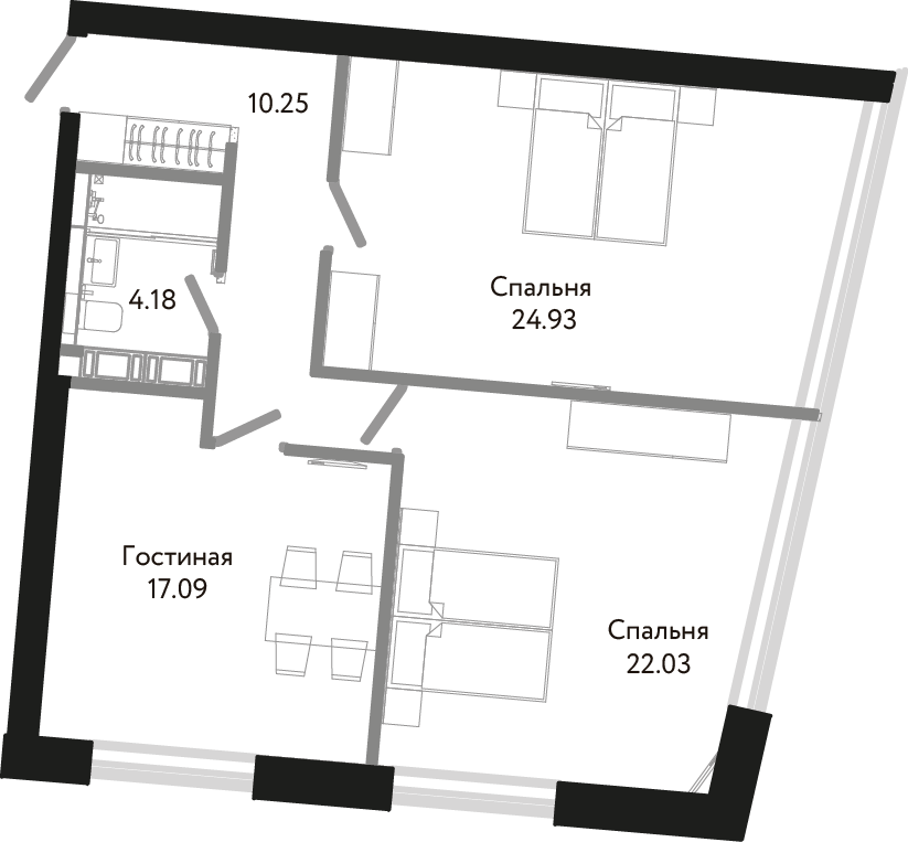 2-комнатная, 78 м² — ЖК Апарт-отель Next (Некст)