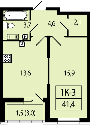 1-комнатная, 41 м² — ЖК ЖК Аист