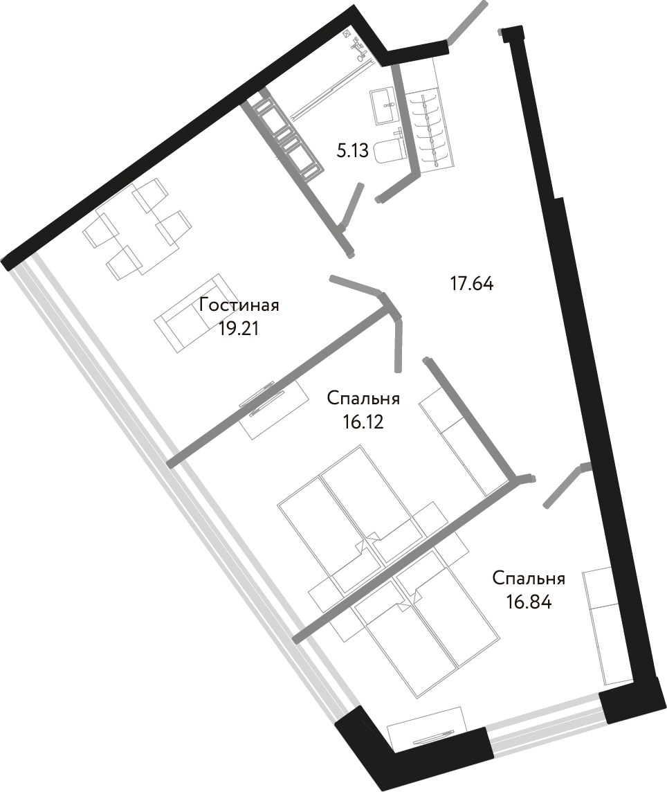 2-комнатная, 75 м² — ЖК Апарт-отель Next (Некст)