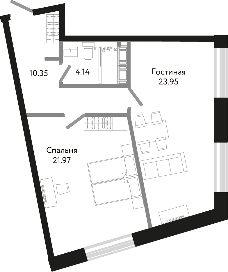 1-комнатная, 60 м² — ЖК Апарт-отель Next (Некст)