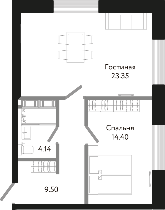 1-комнатная, 51 м² — ЖК Апарт-отель Next (Некст)