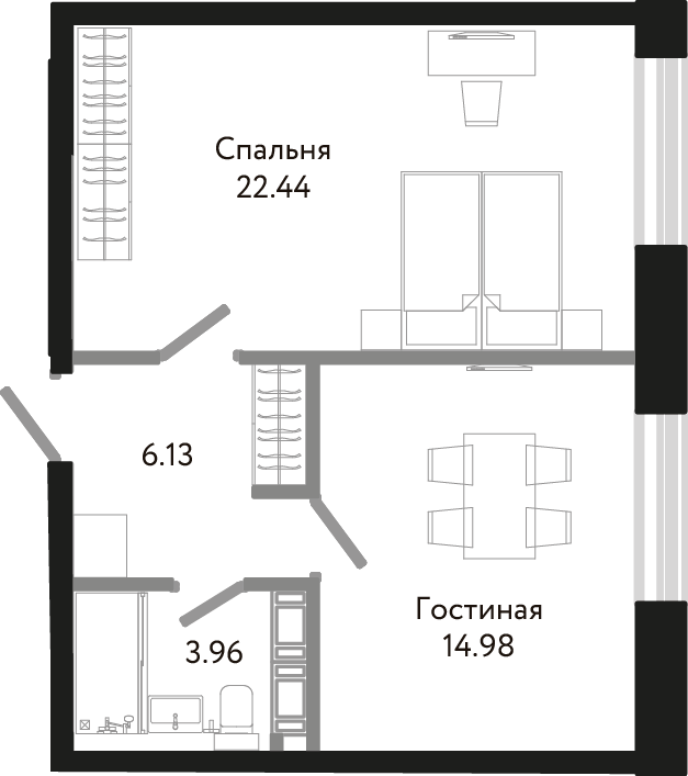 1-комнатная, 48 м² — ЖК Апарт-отель Next (Некст)