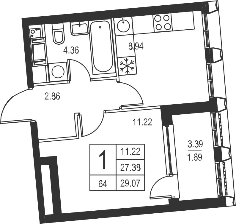 1-комнатная, 29 м² — ЖК ЖК Golden City (Голден сити)