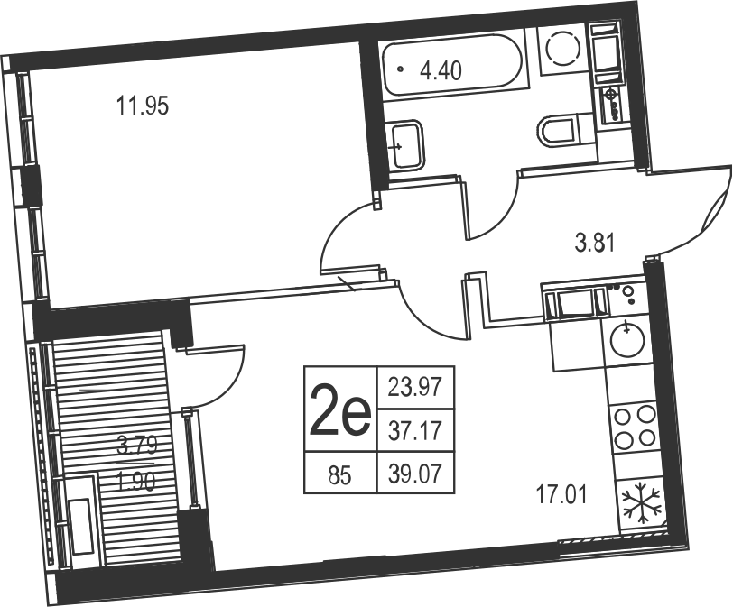 1-комнатная, 39 м² — ЖК ЖК Golden City (Голден сити)