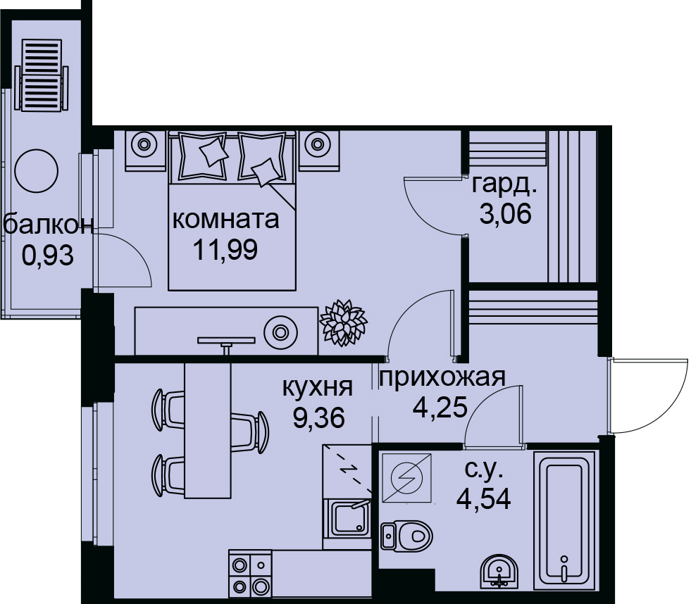 1-комнатная, 34 м² — ЖК ЖК Айди Кудрово (ID Kudrovo)