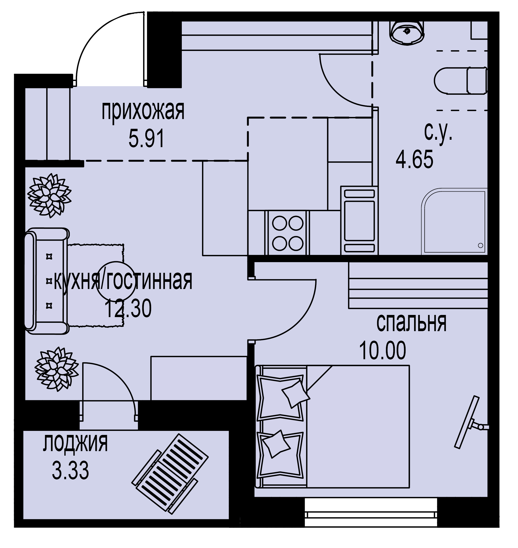 1-комнатная, 35 м² — ЖК ЖК ID Мурино (Айди Мурино)