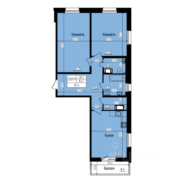 2-комнатная, 85.5 м² — ЖК ЖК Прагма city (Прагма сити)