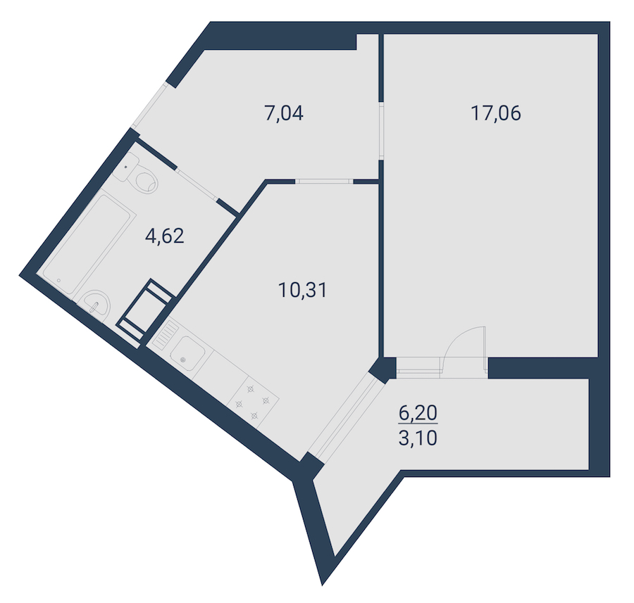 1-комнатная, 42 м² — ЖК ЖК Материк