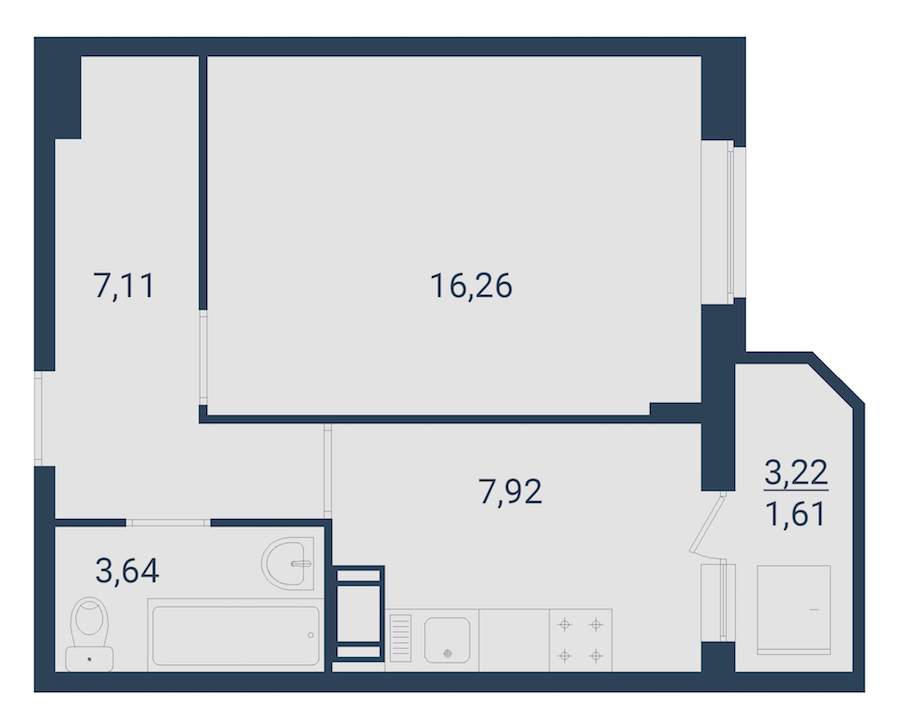 1-комнатная, 37 м² — ЖК ЖК Материк