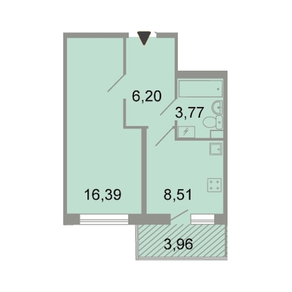 1-комнатная, 36 м² — ЖК ЖК Клёны