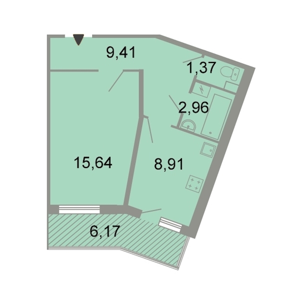 1-комнатная, 41 м² — ЖК ЖК Клёны