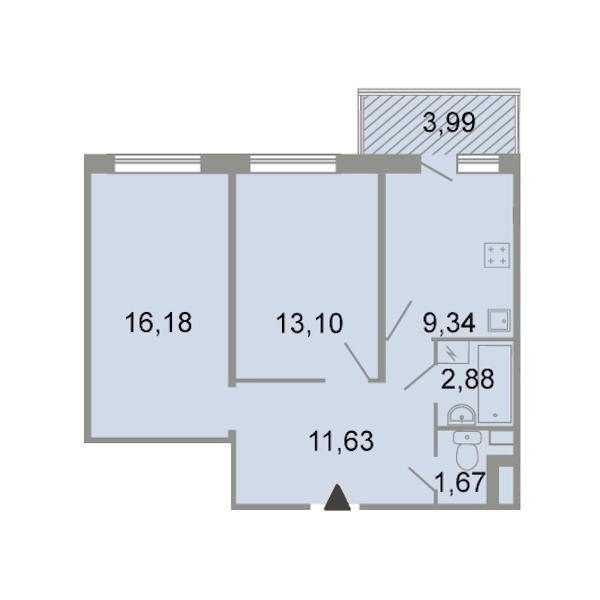 2-комнатная, 56 м² — ЖК ЖК Клёны