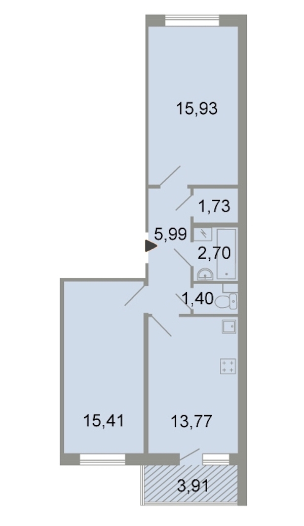 2-комнатная, 59 м² — ЖК ЖК Клёны